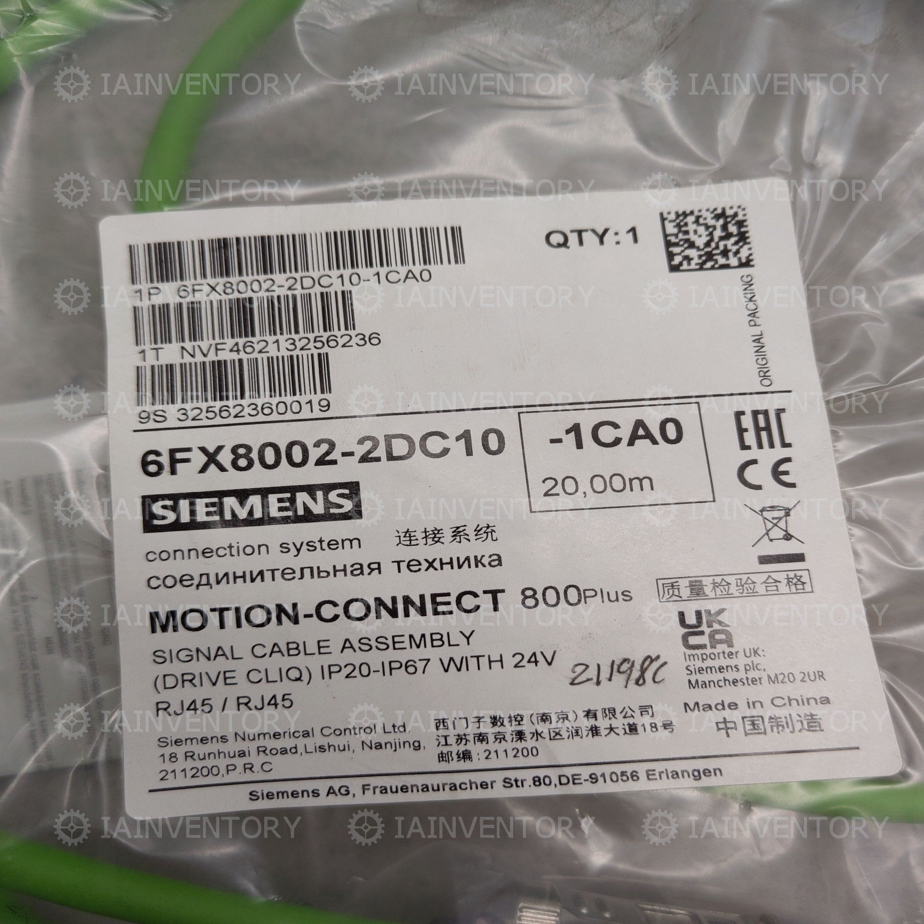 SIEMENS 6FX8002-2DC10-1CA0 Encoder Cable 20M