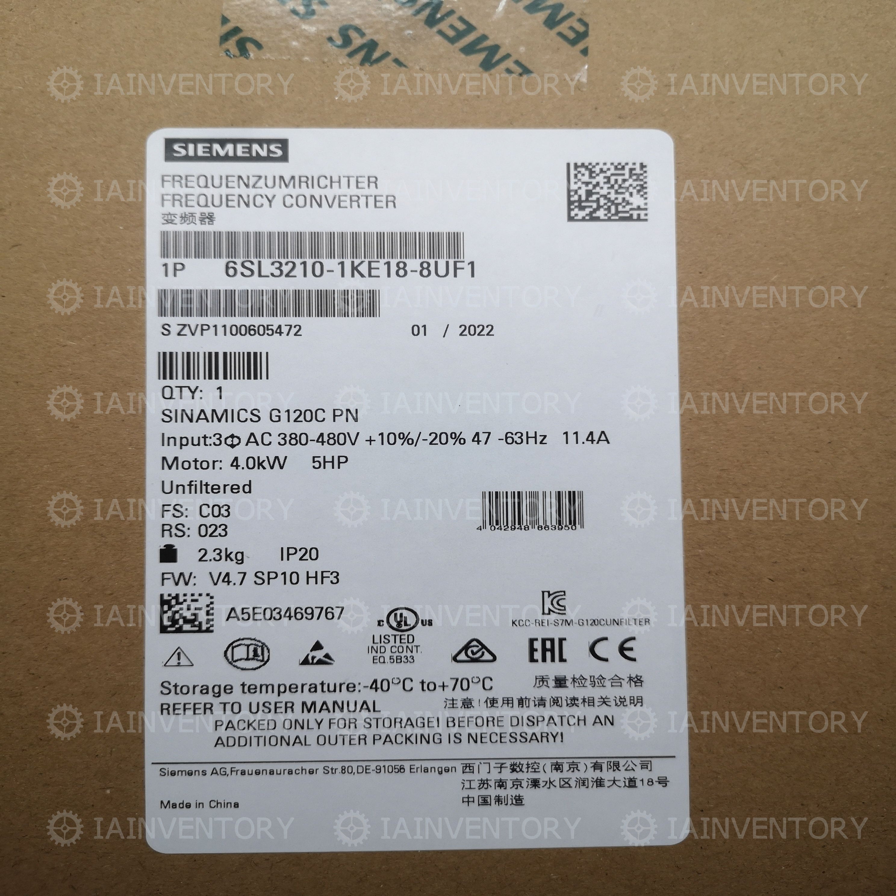 Siemens SINAMICS G120 6SL3210-1KE18-8UF1