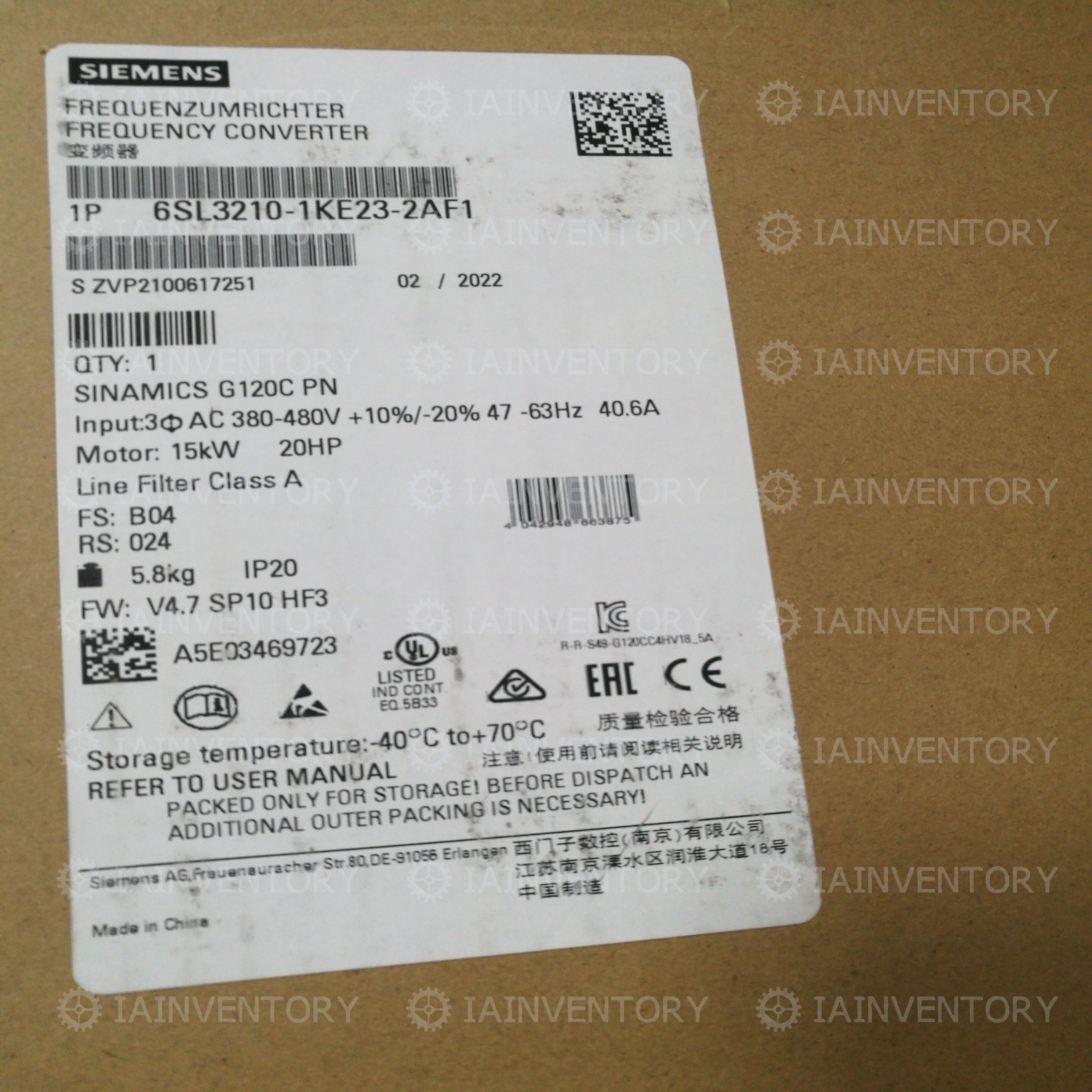 Siemens 6SL3210-1KE23-2AF1 G120 6SL3 210-1KE23-2AF1