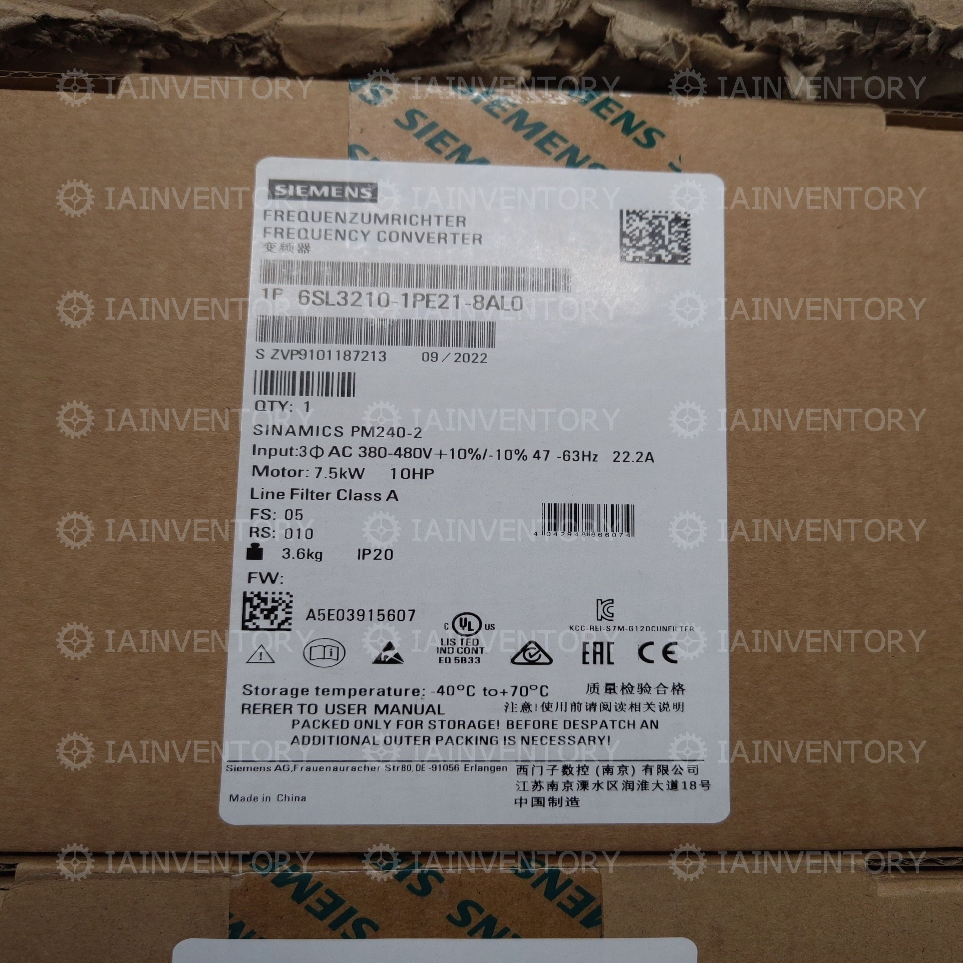 Siemens SINAMICS G120 6SL3210-1PE21-8AL0