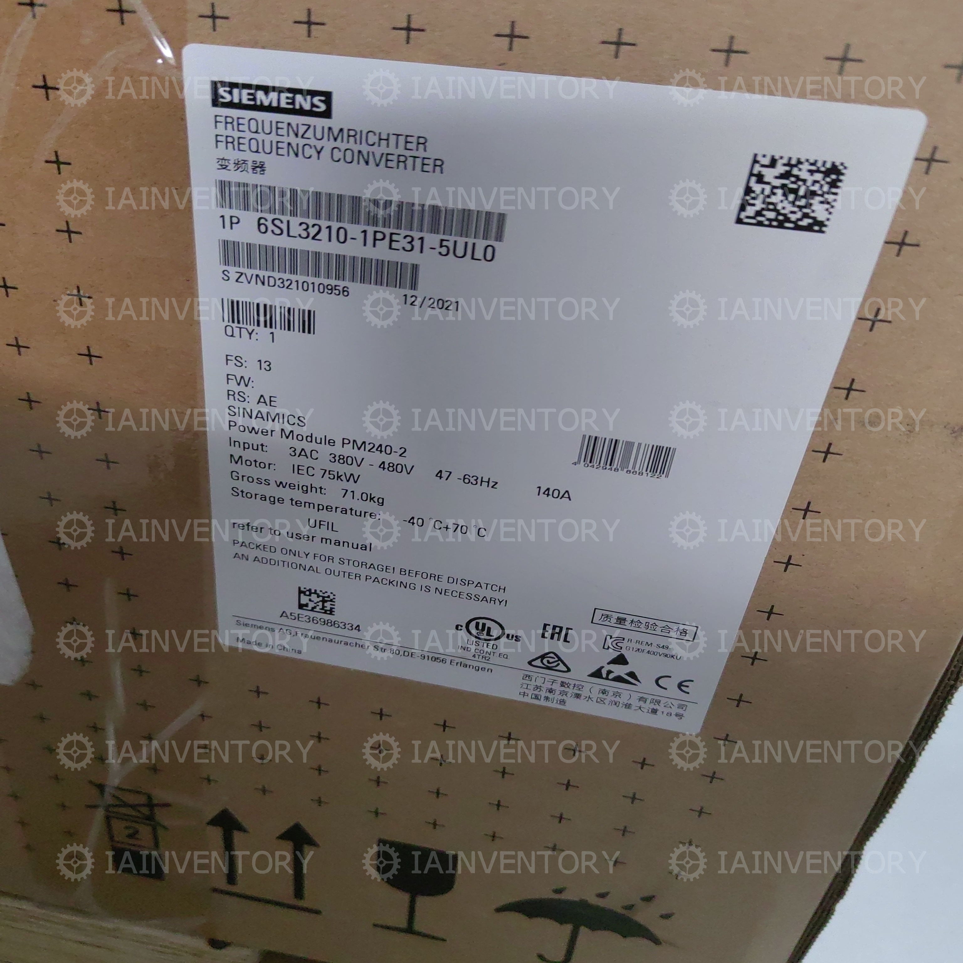Siemens 6SL3210-1PE31-5UL0