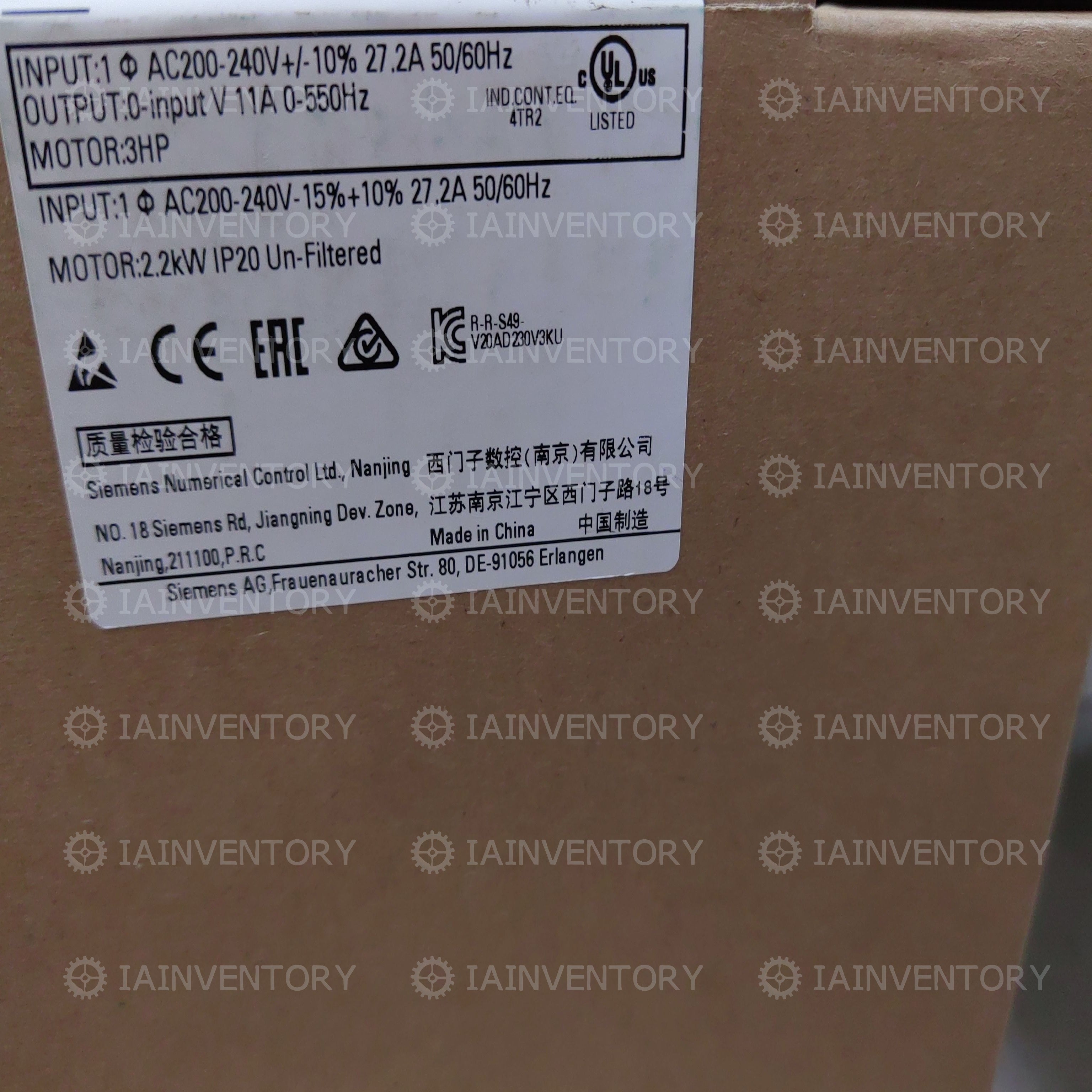Unopened Siemens Inverter 6SL3210-5BB22-2UV1 6SL3 210-5BB22-2UV1