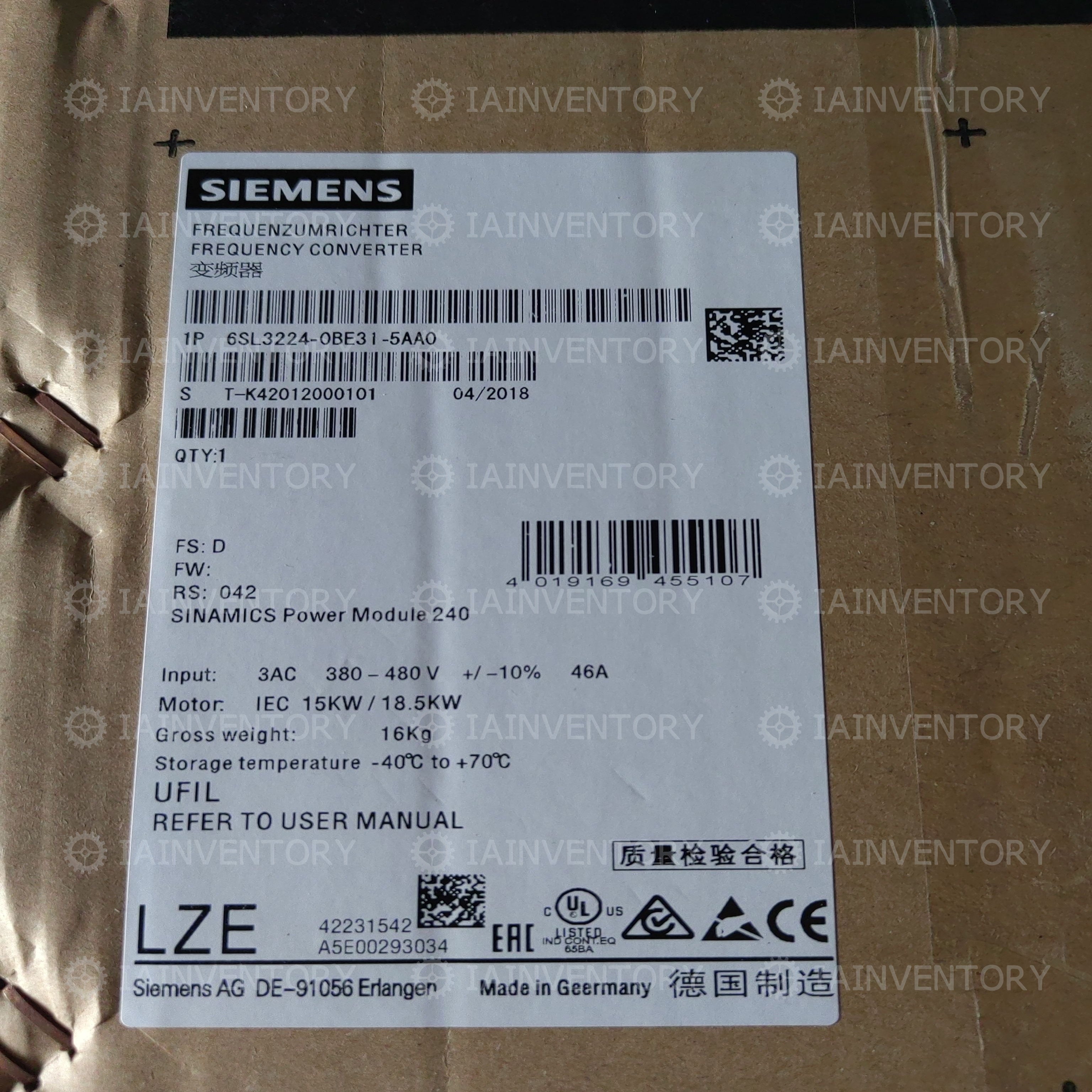 Siemens G120 PM240 6SL3224-0BE31-5AA0
