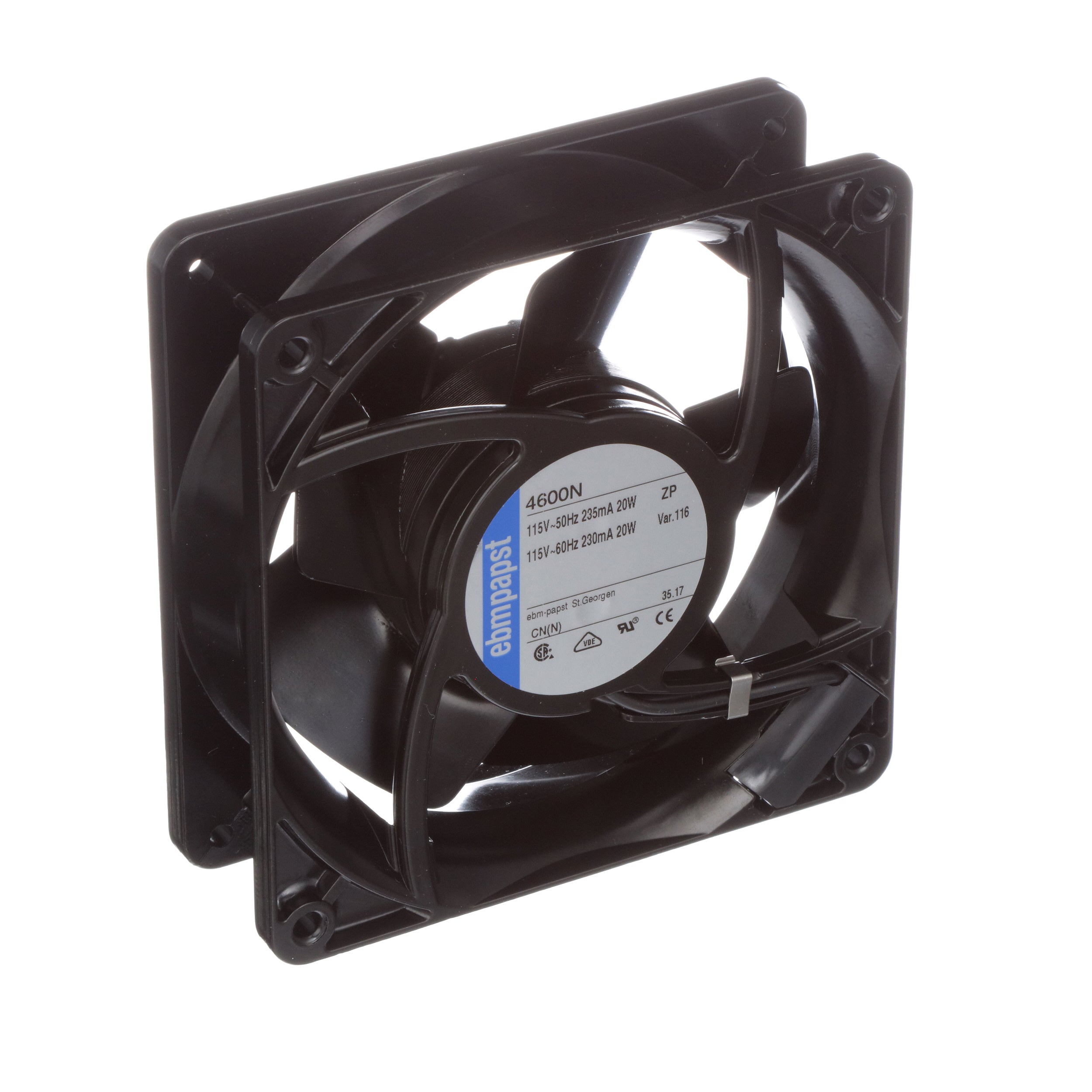 ebm-papst 4600N AC Fan, 115V, 120x120x38mm, 105.9CFM, 18W, 50dBA, 3100RPM - aloinfousa.com