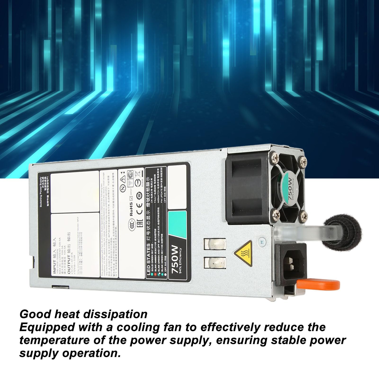 D750E S6 Server Power Supply 100-240V, 750W EPP Server Power Supply Replacement with Cooling Fan, for DELL R530 R630 R730 R730XD T430 T630, etc.