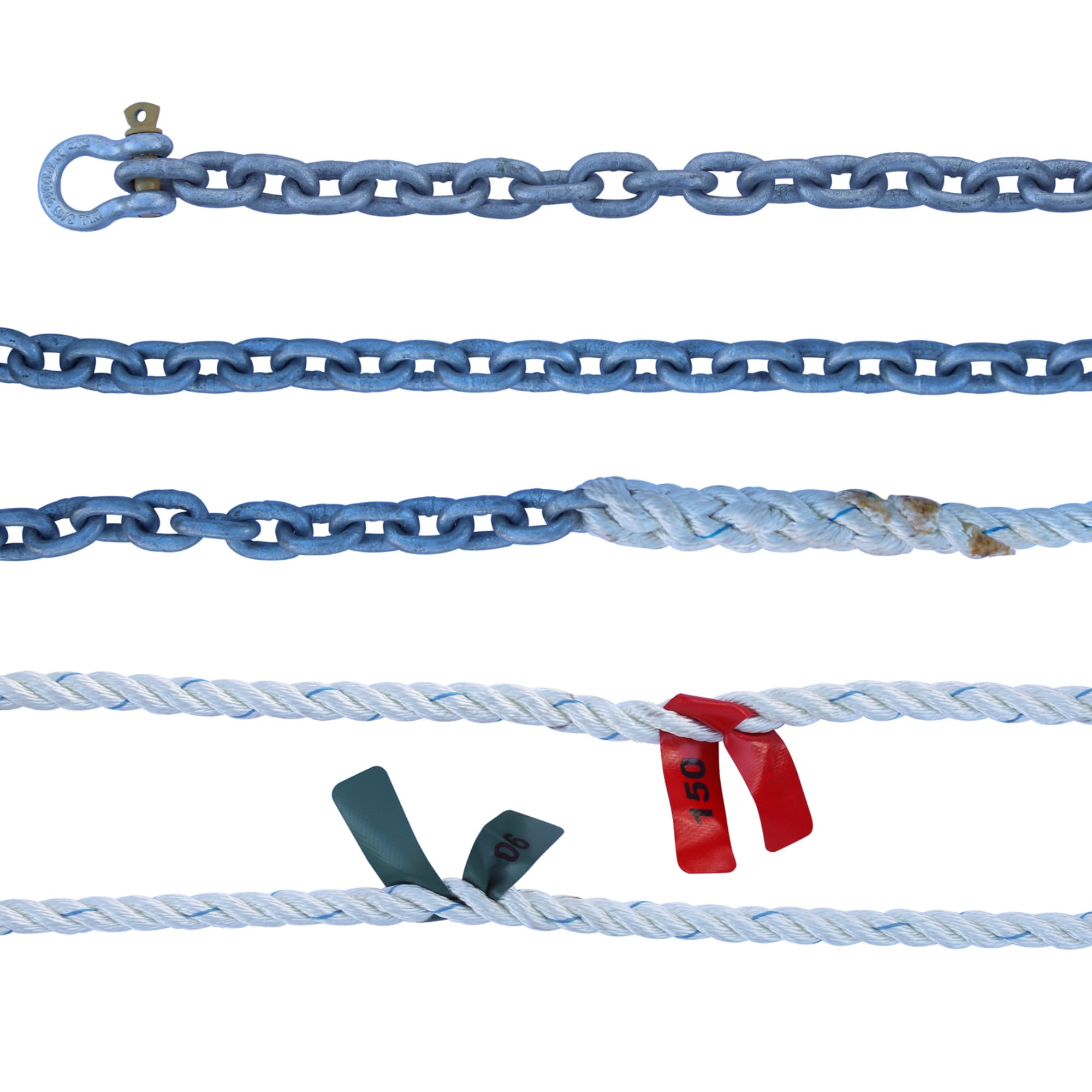 Titan Chain CAR3S91250H1415 Three Strand Anchor Rode, 9/16" x 250' Line, 1/4" x 15' Chain