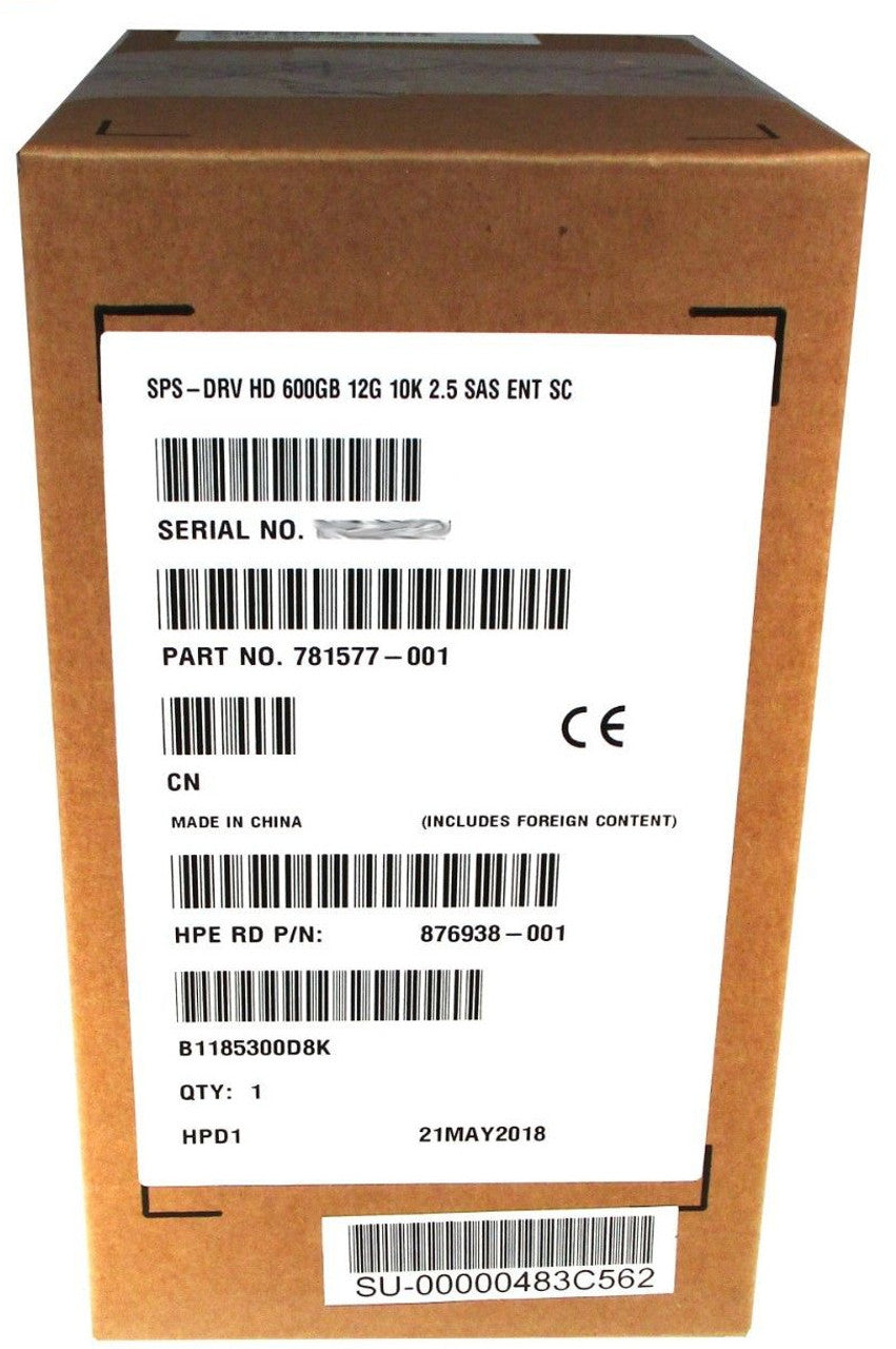The 781577-001 in Factory Sealed packaging that displays the server hard drive's label.