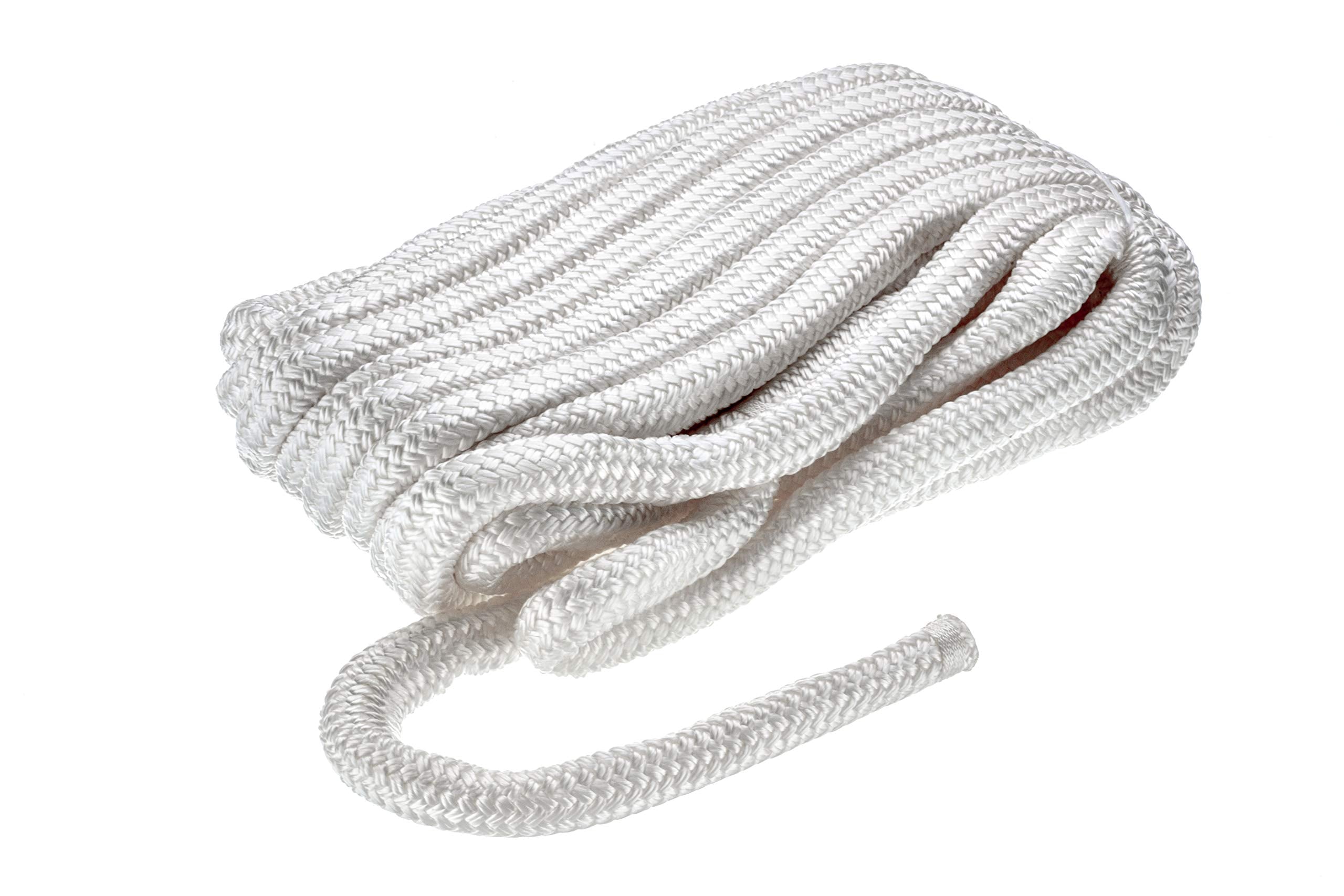 Seachoice Double-Braid Nylon Dock Line w/ Eye Splice, Pre-Shrunk, Heat Stabilized, 3/4 In. X 35 Ft., White