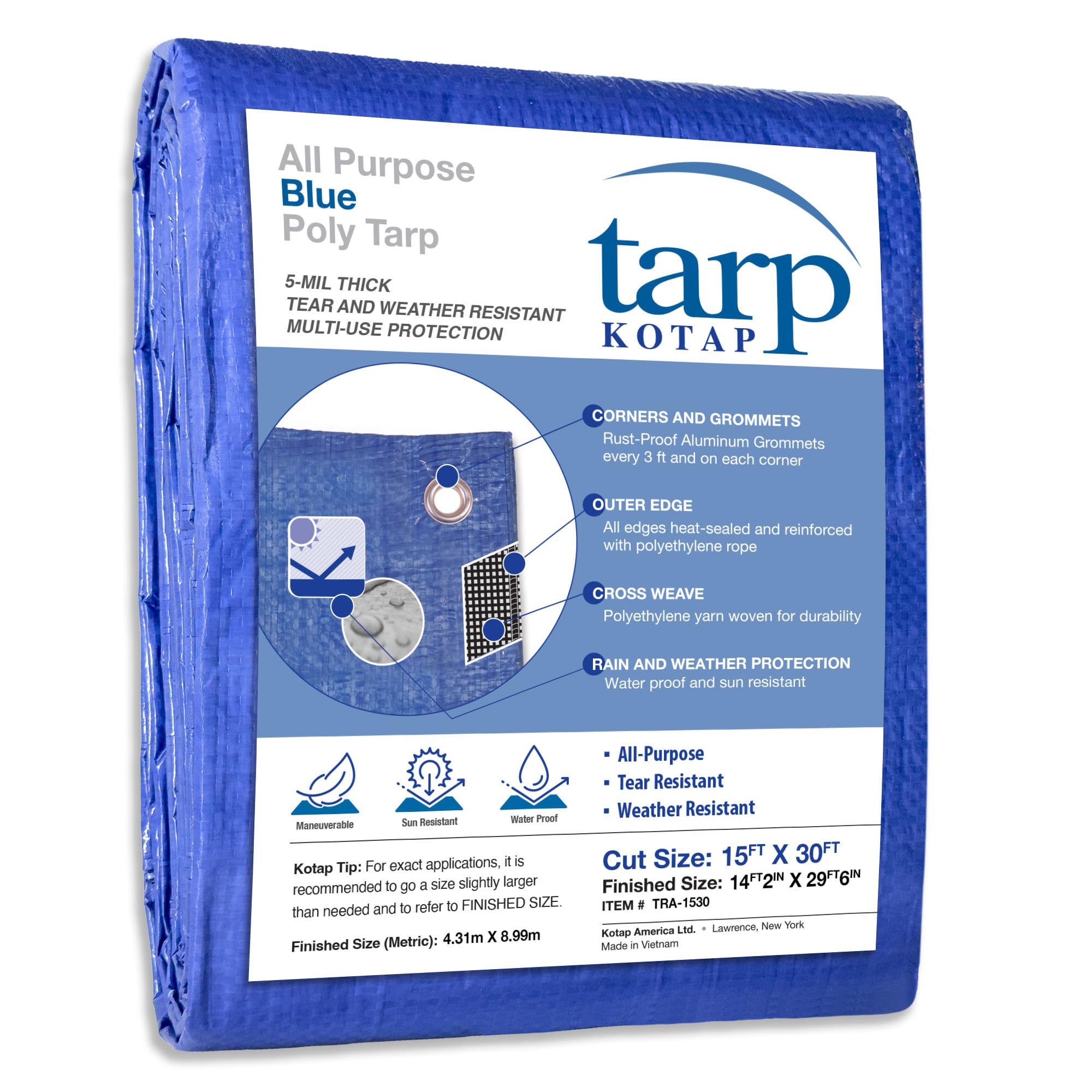 Seachoice TRA-1530 Blue Vinyl Tarp, 15' X 30'