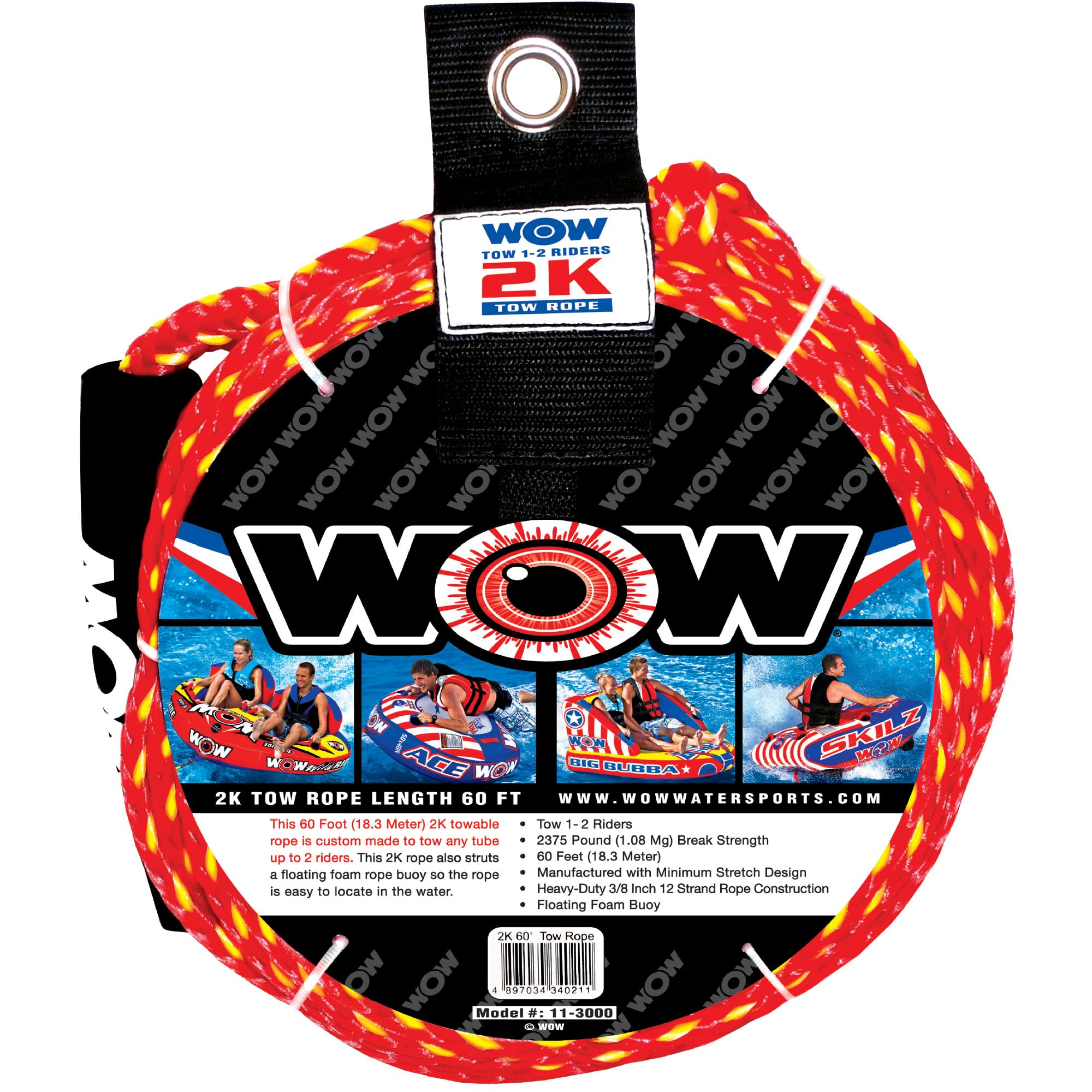 WOW Towable Tow Rope, 60', 1-2 Riders