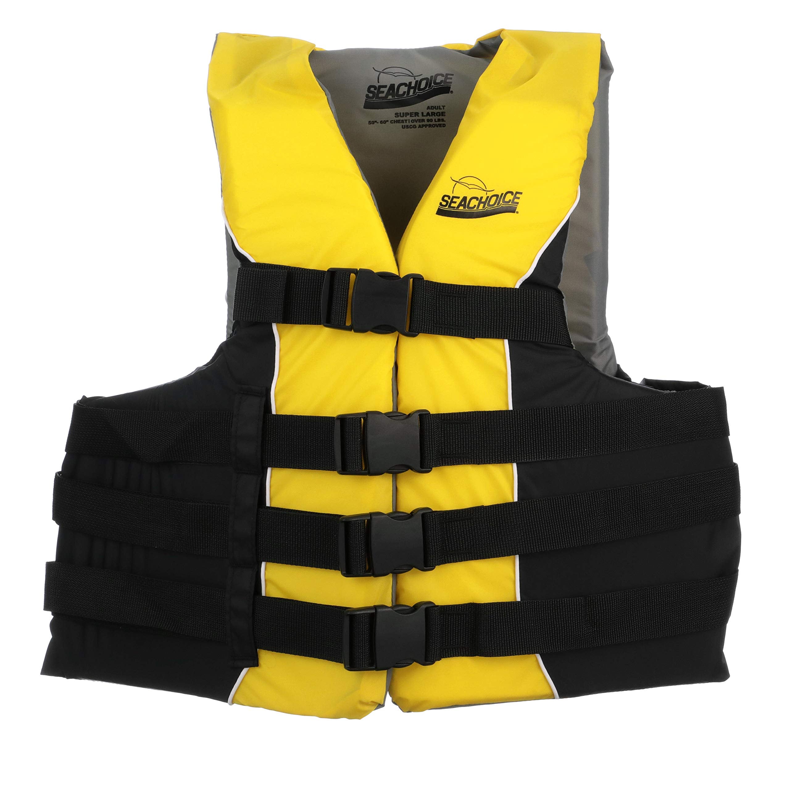 Seachoice 50-86430 Deluxe 4-Belt Ski Vest Yellow/Black, XXL/XXXL