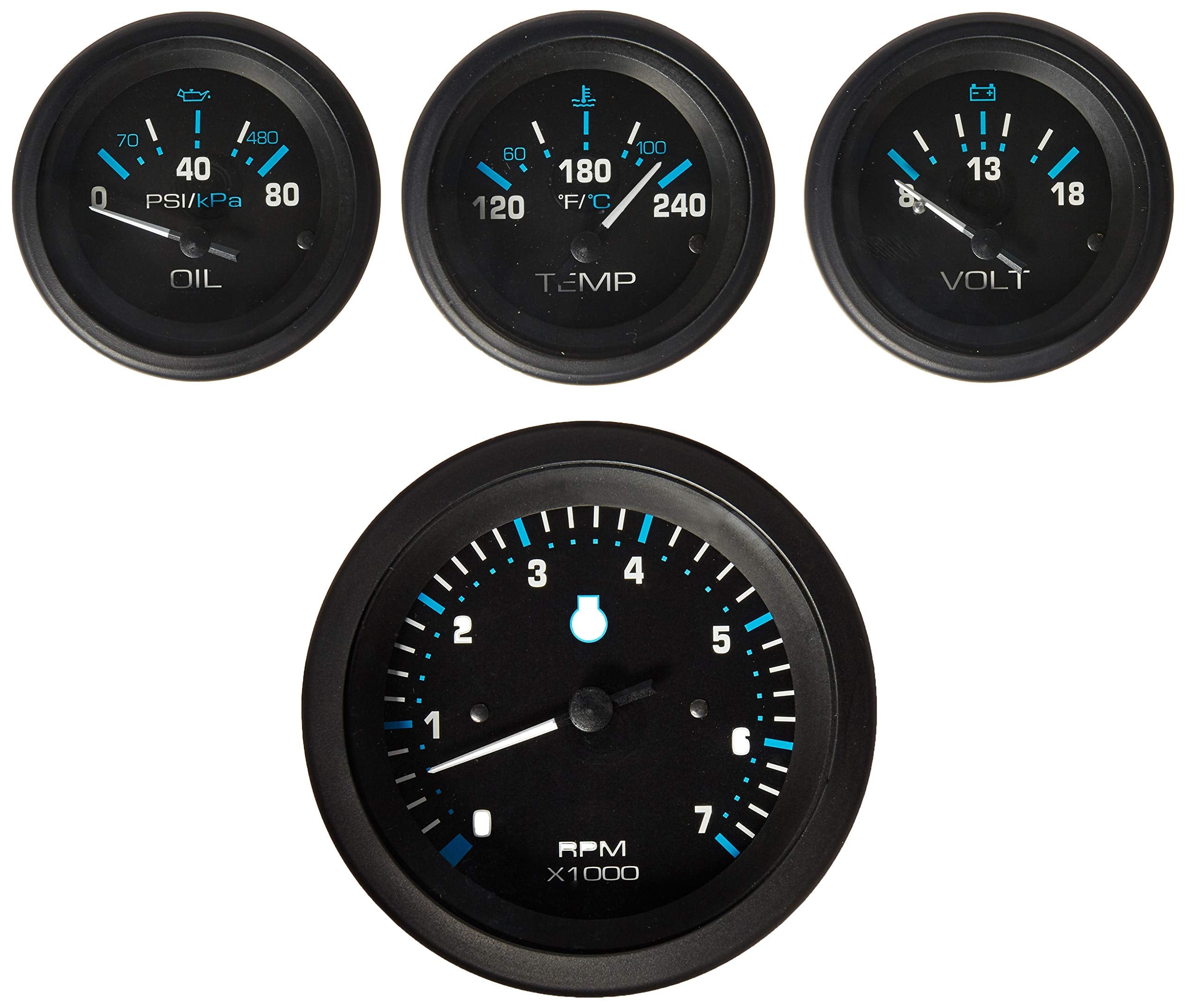 Sierra 69726P Eclipse Gauge Set, Black Inboard 4 Set, Tachometer, Voltmeter, Oil Pressure, Water Temp