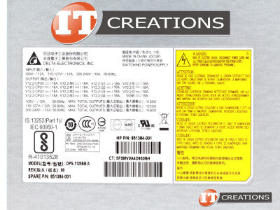 HP POWER SUPPLY 1125W INPUT 100-240V 12-10A 50-60HZ (851384-001