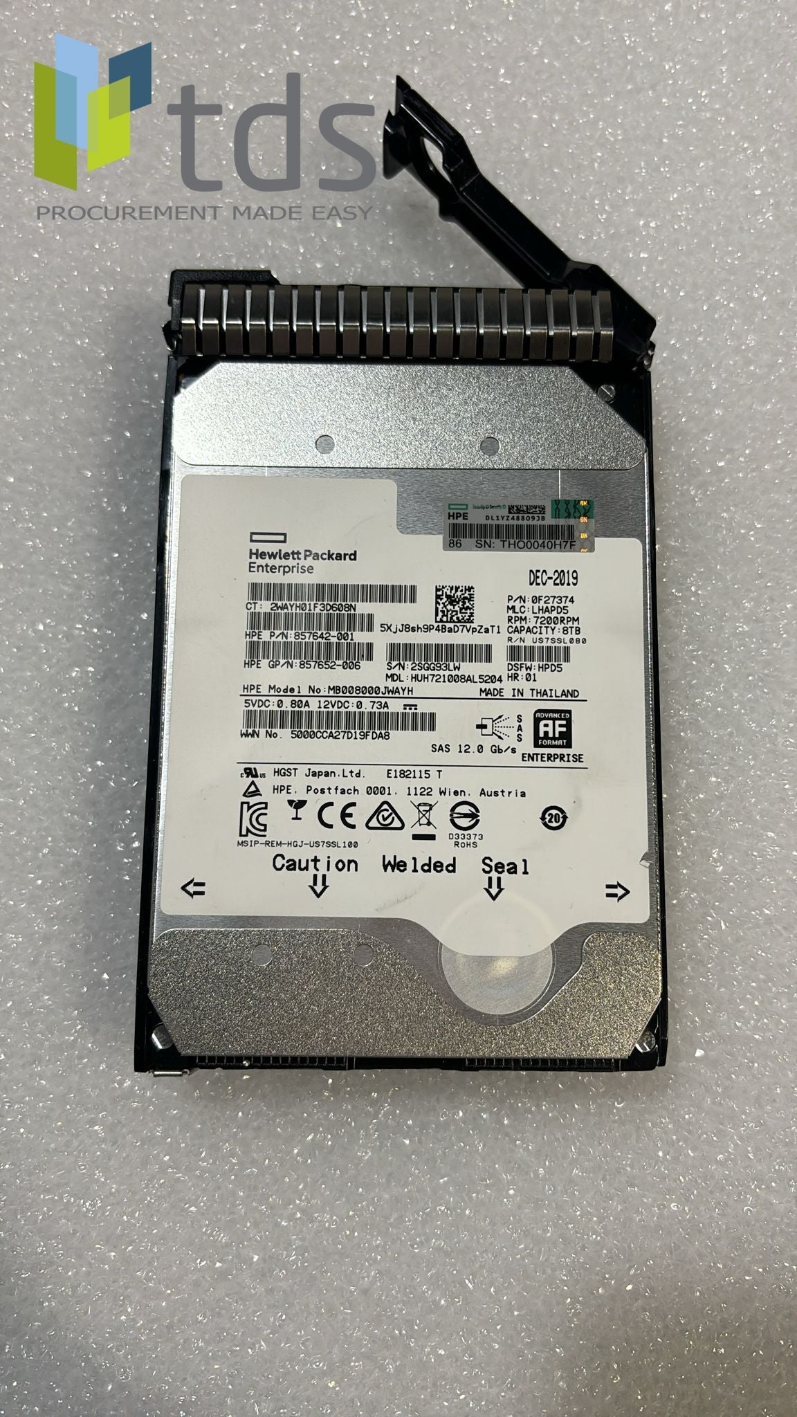 HPE 861607-001 8TB SAS HDD - Label | Alo Tech Solutions