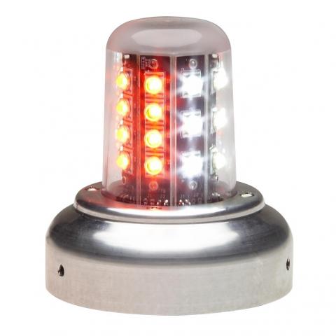 Whelen LED Rd/Wt Beacon, 28V (5HoleAdapt, FlyingLeads, Lower 01-0790520-14