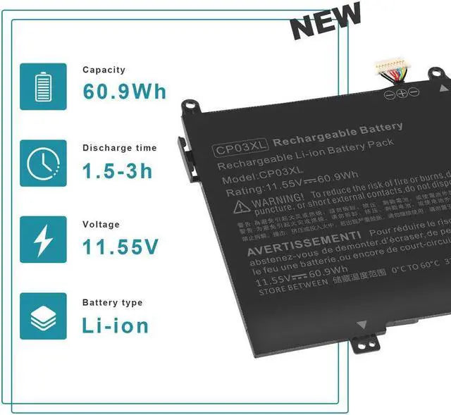 Alt view image 2 of 5 - 11.55V Battery for HP CP03XL CPO3XL CP03060XL HSTNN-LB8E 929066-421 929072-855 HSTNN-LB8