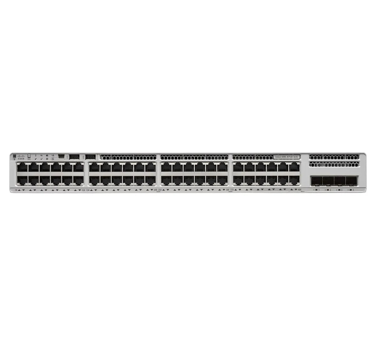 Switch Cisco C9200L-48PL-4G-E – 48 portas com PoE+ parcial, uplinks de 1G, recursos essenciais de rede.