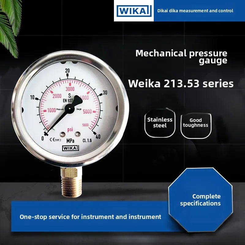 WIKAEN837 All Stainless Steel 100mm Bottom Mount Pressure Gauge 213.53 Series Germany Made Brass Material Germany for WIKA
