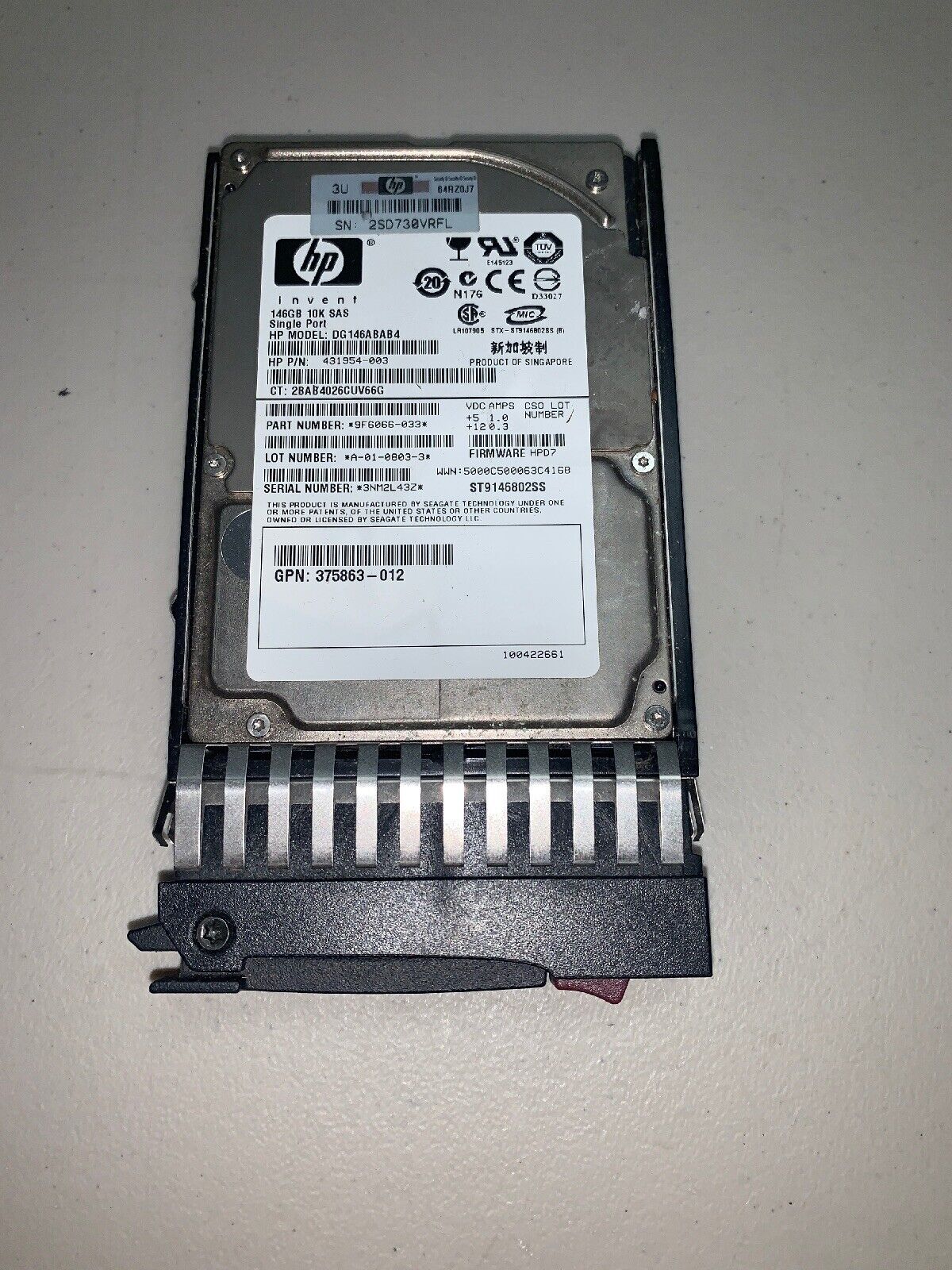 HP 431954-003 432320-001 DG146ABAB4 ST9146802SS 146GB 10K SAS SFF 2.5 disco rígido de porta única
