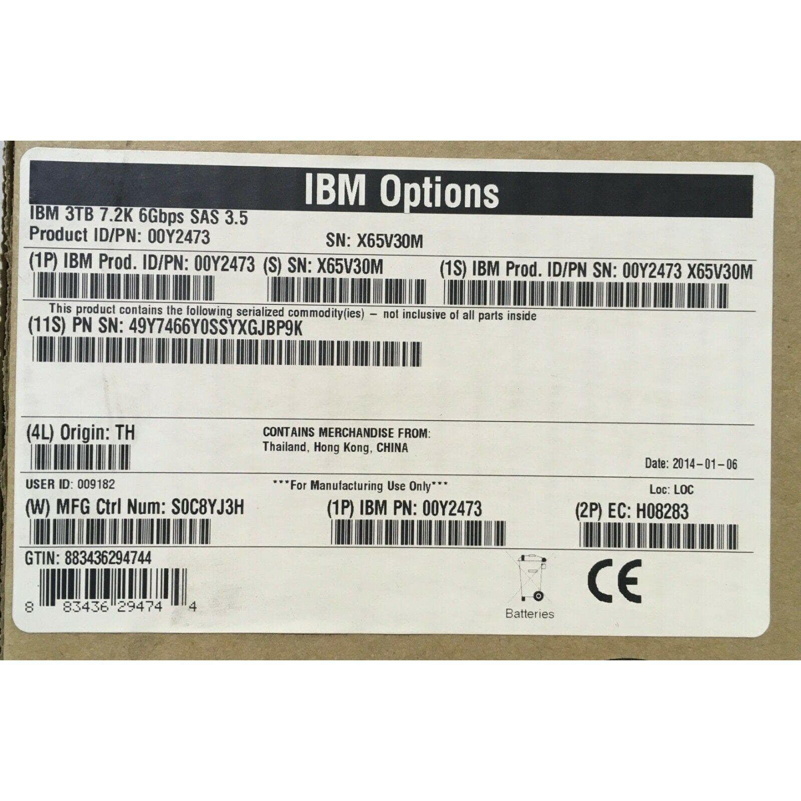IBM 00Y2473 3TB 7200 RPM SAS Hard Drive 3.5" Hot Swap for IBM Storwize V3700 883436294744-FoxTI