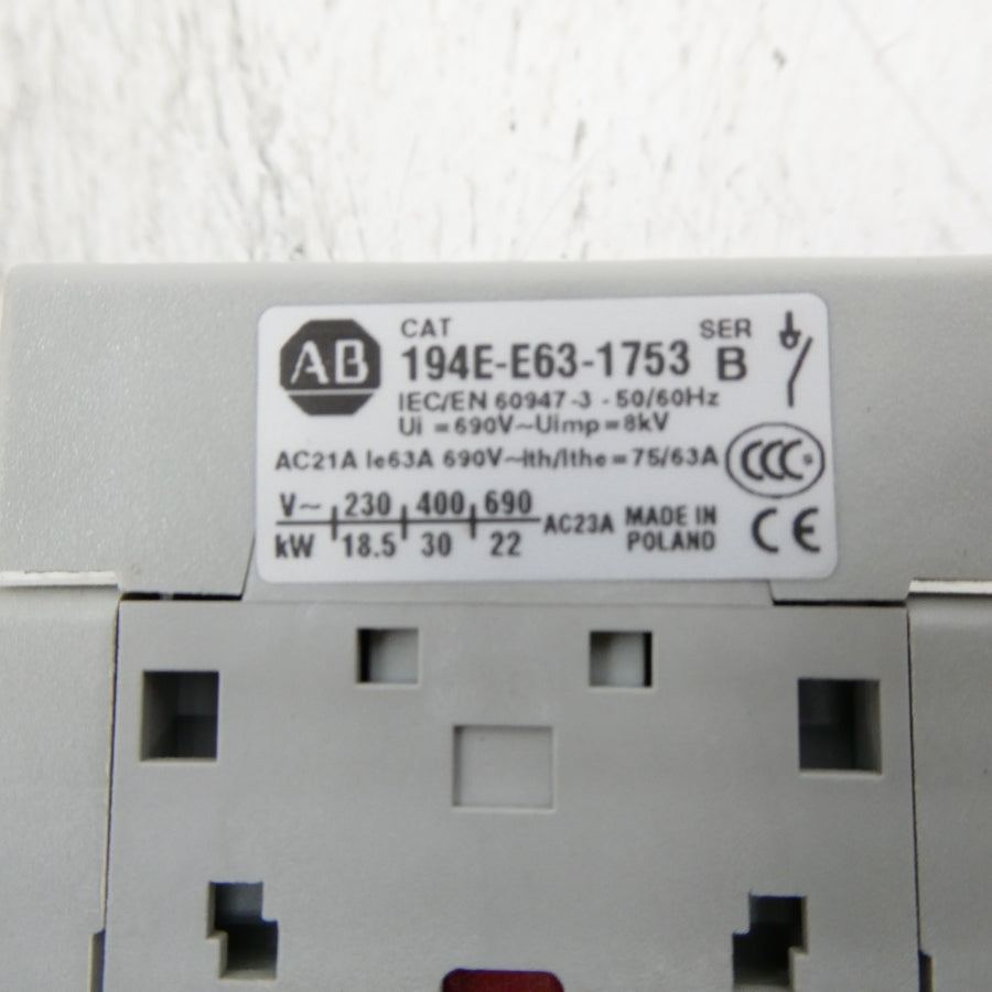 ALLEN BRADLEY 194E-E63-1753-6N SER. B 690V 63A (AS PICTURED) NSMP