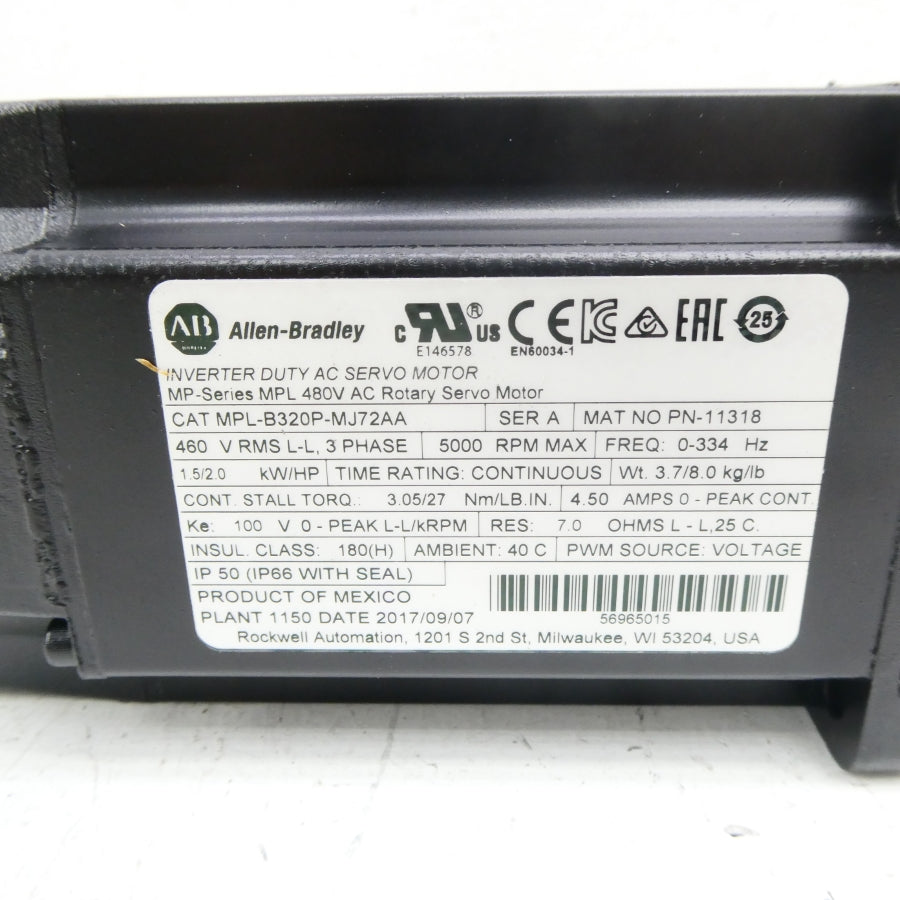 ALLEN BRADLEY MPL-B320P-MJ72AA SER. A 460V 4.50A NSMP