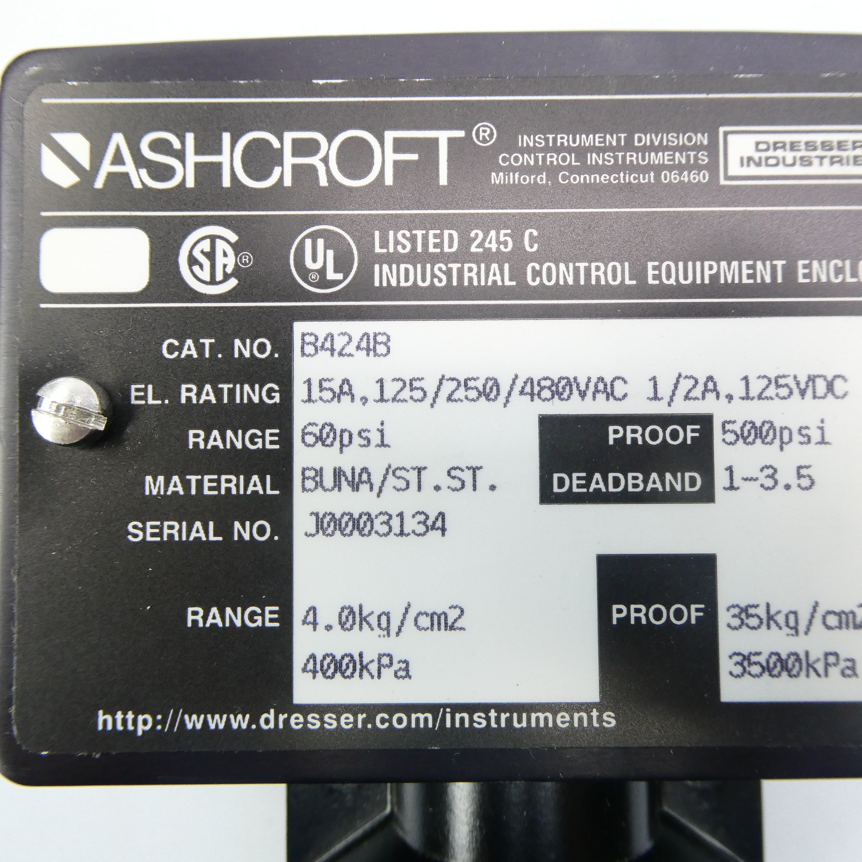 ASHCROFT B424B 480VAC 15A 60PSI NSNP