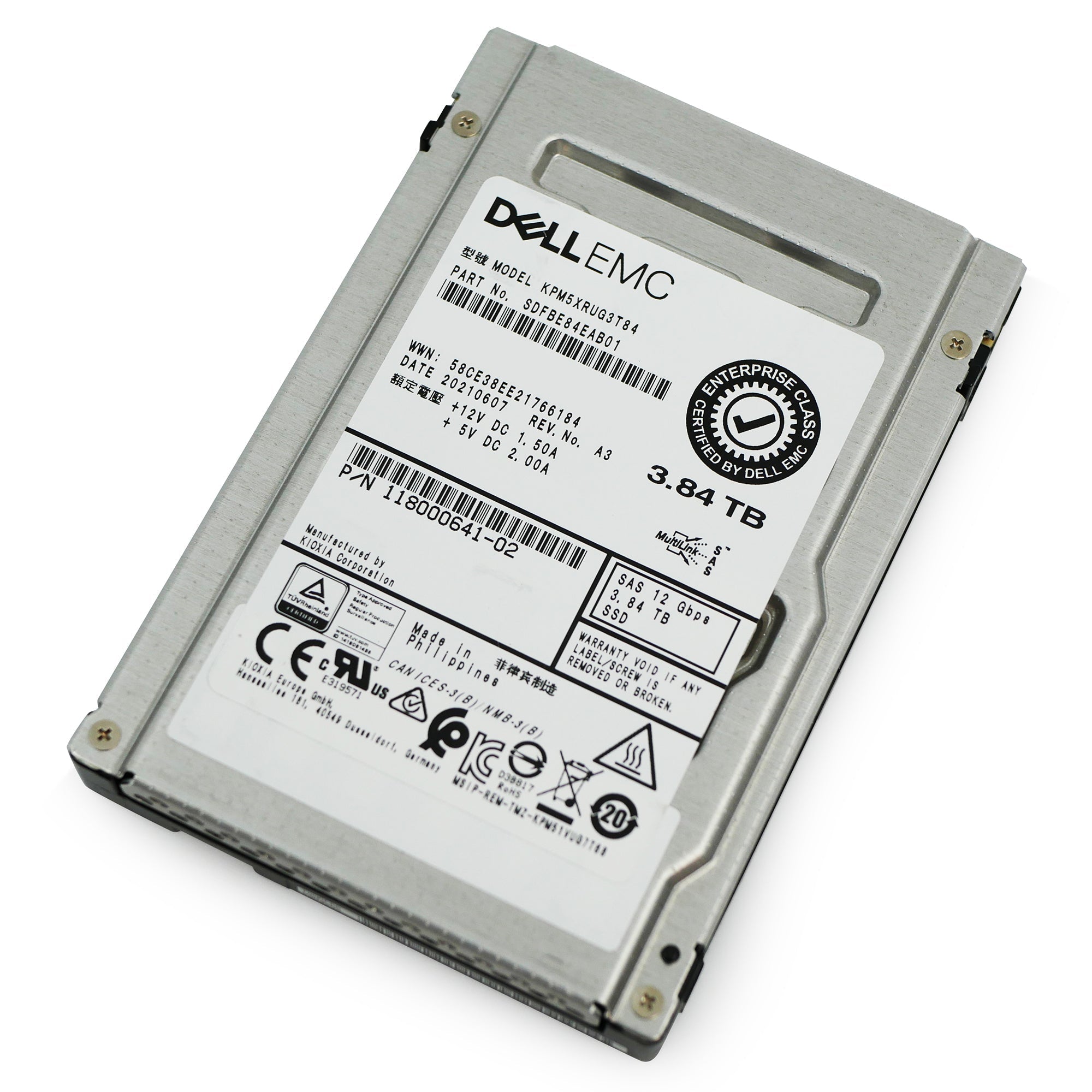 Dell/Toshiba PM5-R KPM5XRUG3T84 3.84TB 1 DWPD SAS 12Gb/s 3D TLC 2.5in Solid State Drive