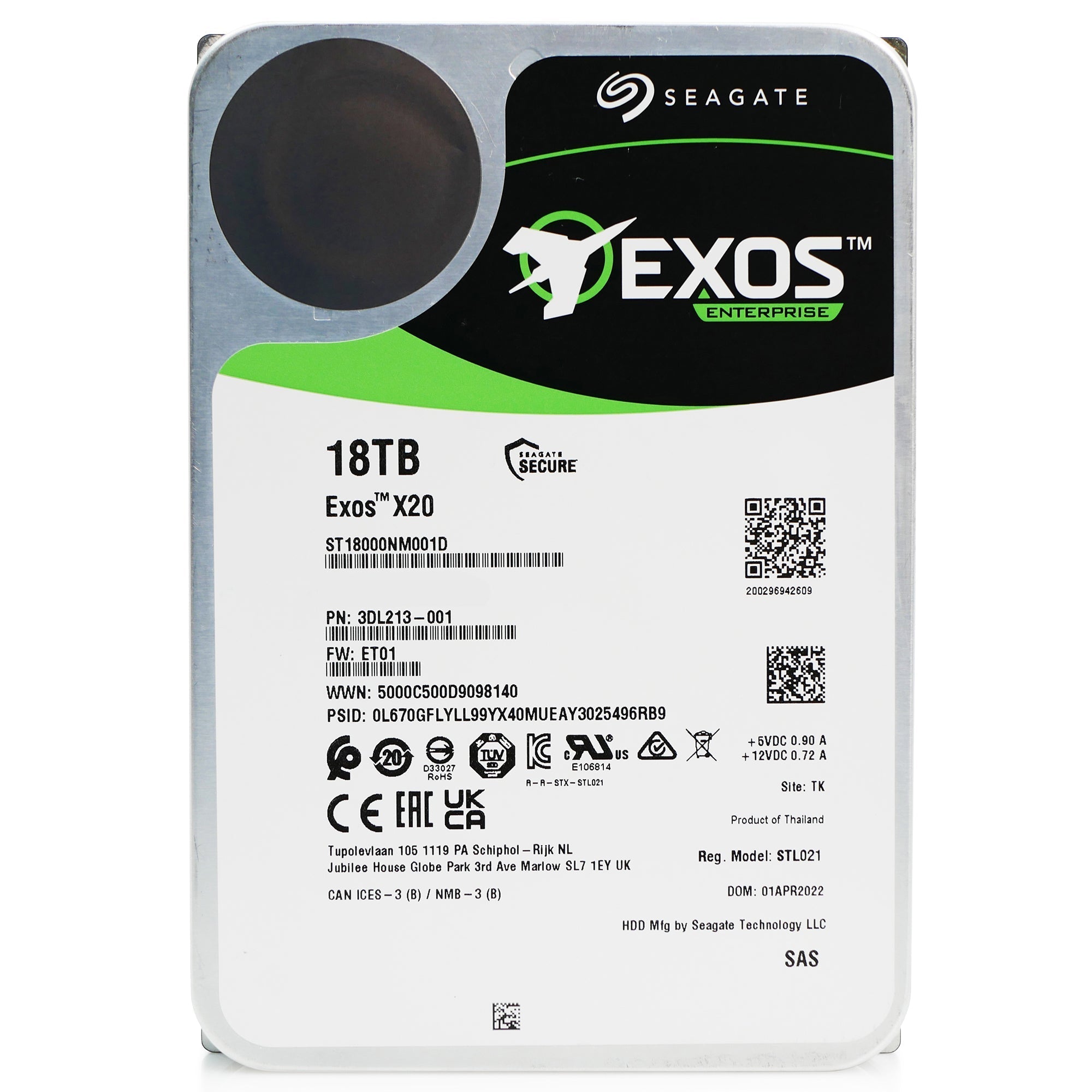 Seagate Exos X20 ST18000NM001D 18TB 7.2K RPM SAS 12Gb/s 512e 3.5in Hard Drive