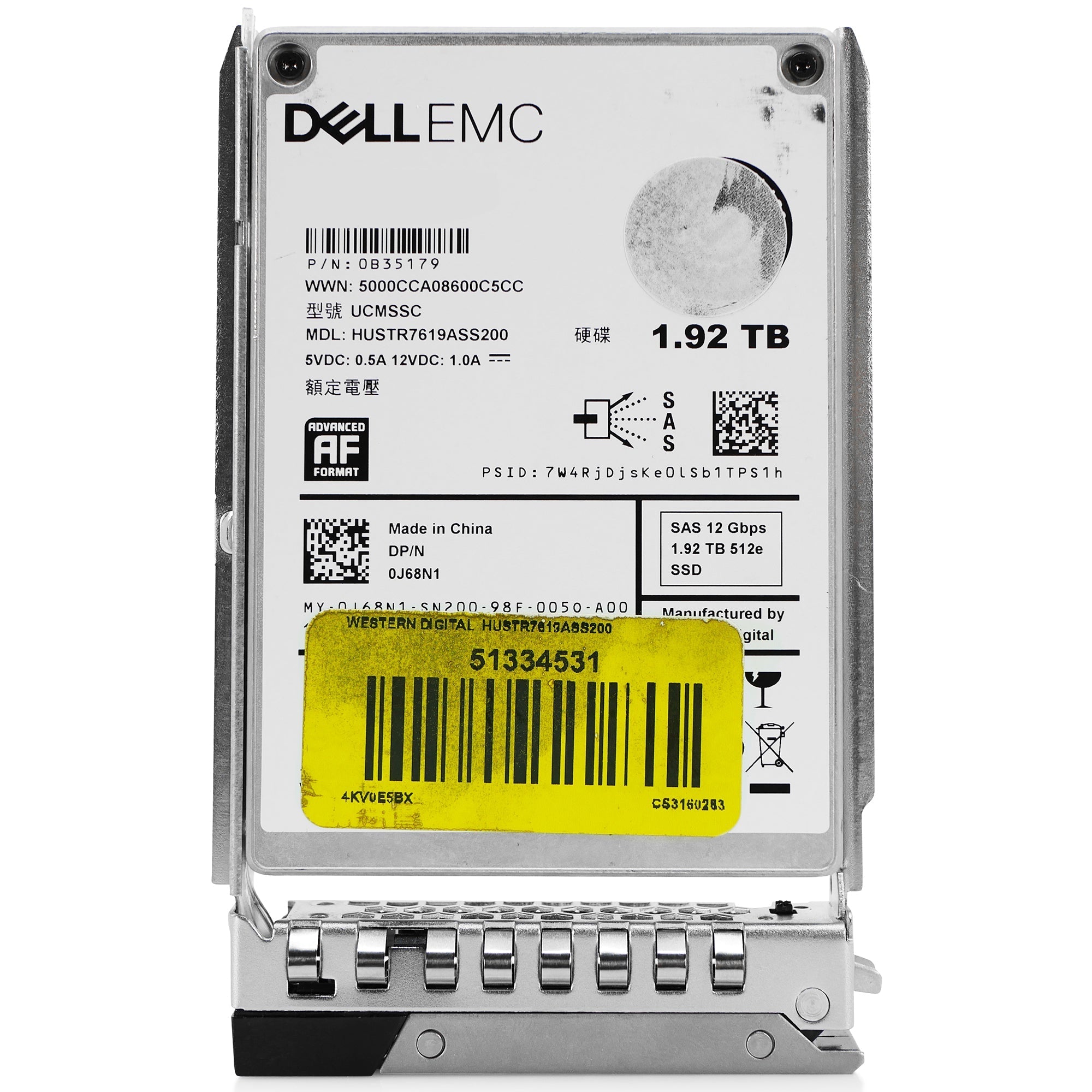 Dell G14 0J68N1 1.92TB 1 DWPD SAS 12Gb/s MLC 2.5in Refurbished SSD
