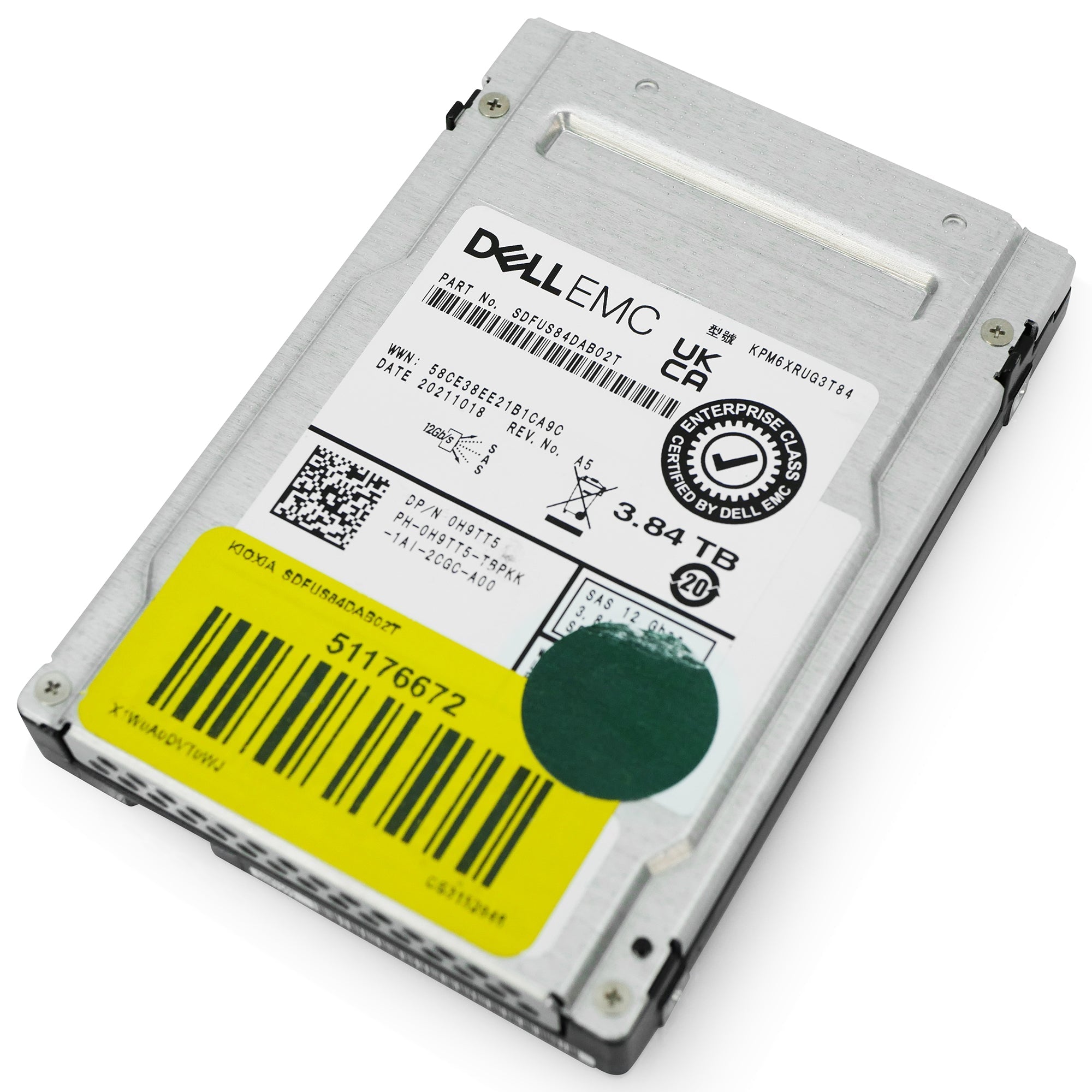 Dell/Kioxia PM6-R SDFUS84DAB02T 3.84TB SAS 12Gb/s 3D TLC 2.5in Refurbished SSD