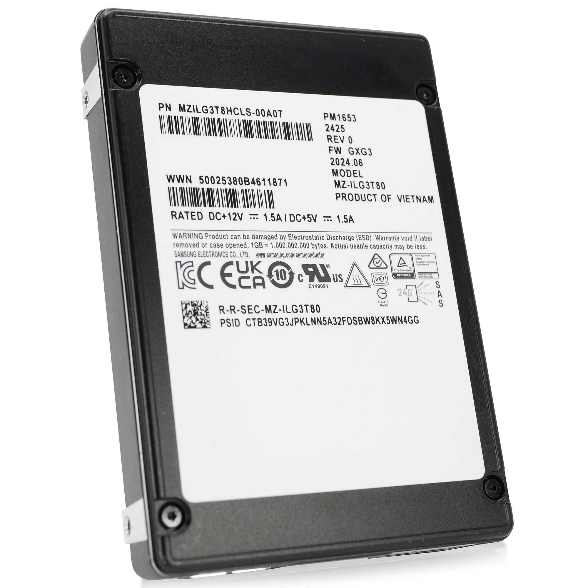 Samsung PM1653 MZILG3T8HCLS 3.84TB 1 DWPD SAS-4 24 Gb/s V-NAND 2.5in Refurbished SSD