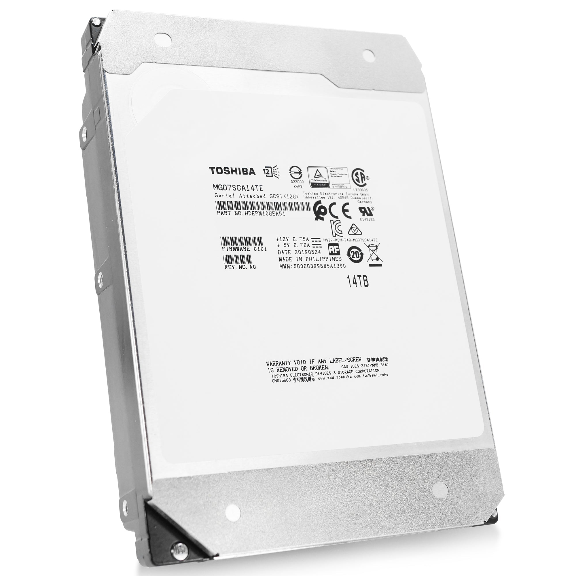 Toshiba MG07 MG07SCA14TE 14TB 7.2K RPM SAS 12Gb/s 512e 3.5in Refurbished HDD