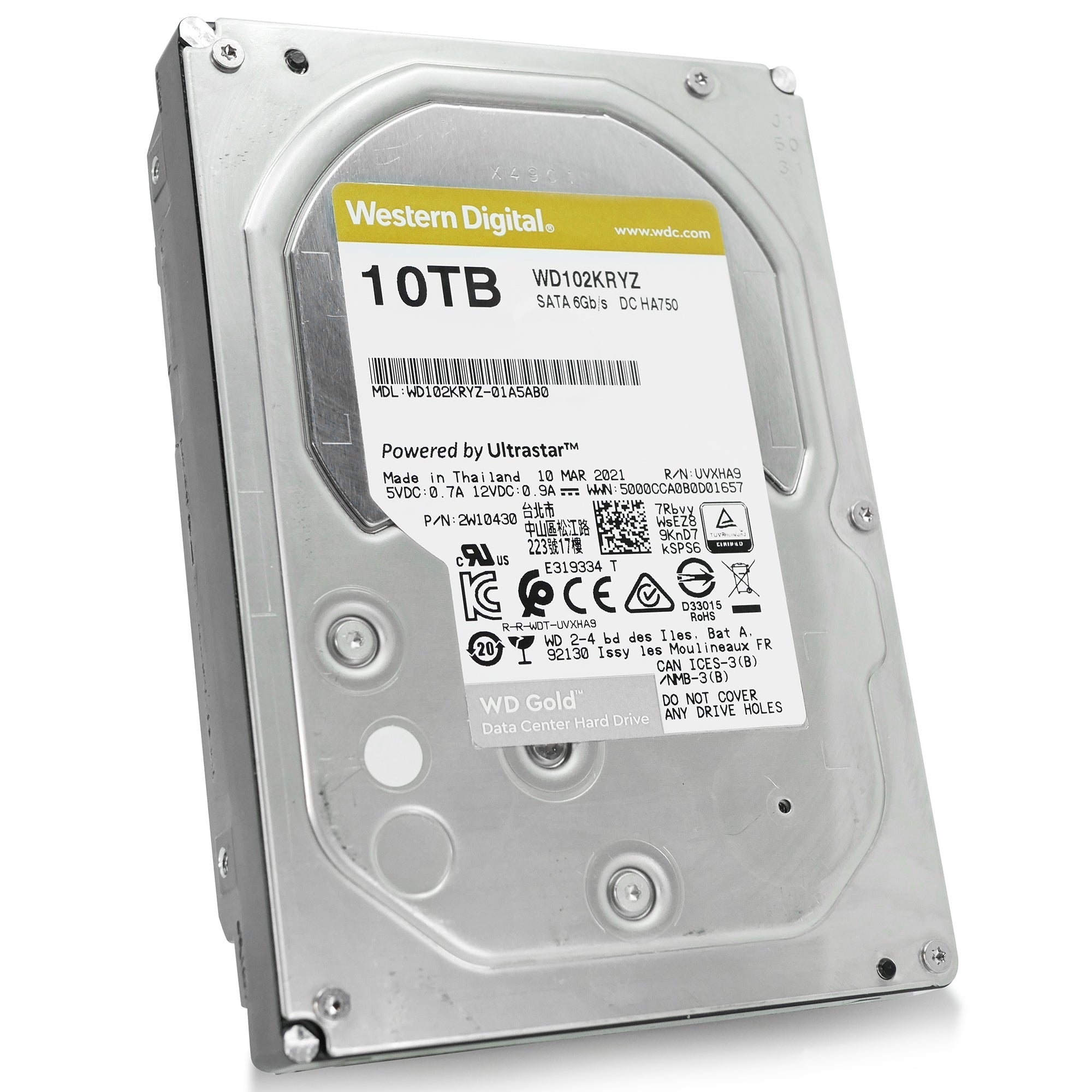 Western Digital Gold WD102KRYZ 10TB 7.2K RPM SATA 6Gb/s 512e 256MB 3.5" HDD