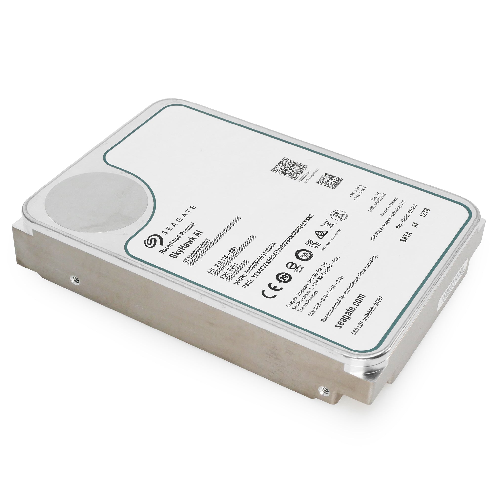 Seagate SkyHawk AI ST12000VE0007 12TB 7.2K RPM SATA 6Gb/s 512e 3.5in Recertified Hard Drive