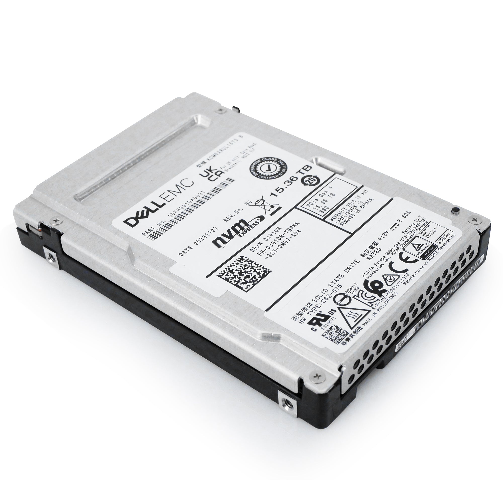 Dell/Kioxia CM6-R KCM6XRUL15T3 15.36TB 1 DWPD PCIe Gen 4.0 x4 8GB/s 3D TLC U.3 NVMe 2.5in Solid State Drive