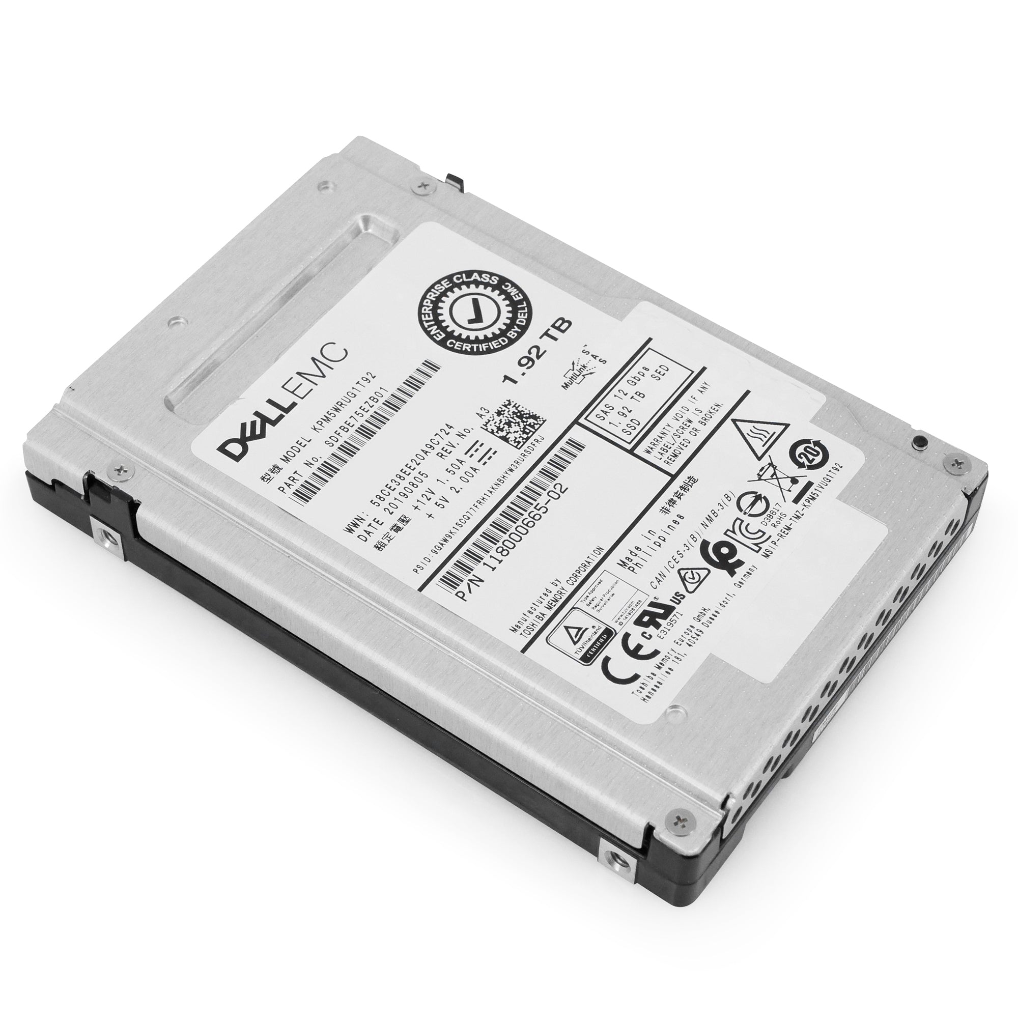 Dell/Kioxia PM5-R KPM5WRUG1T92 1.92TB 1 DWPD SAS 12Gb/s 3D TLC 2.5in Refurbished SSD