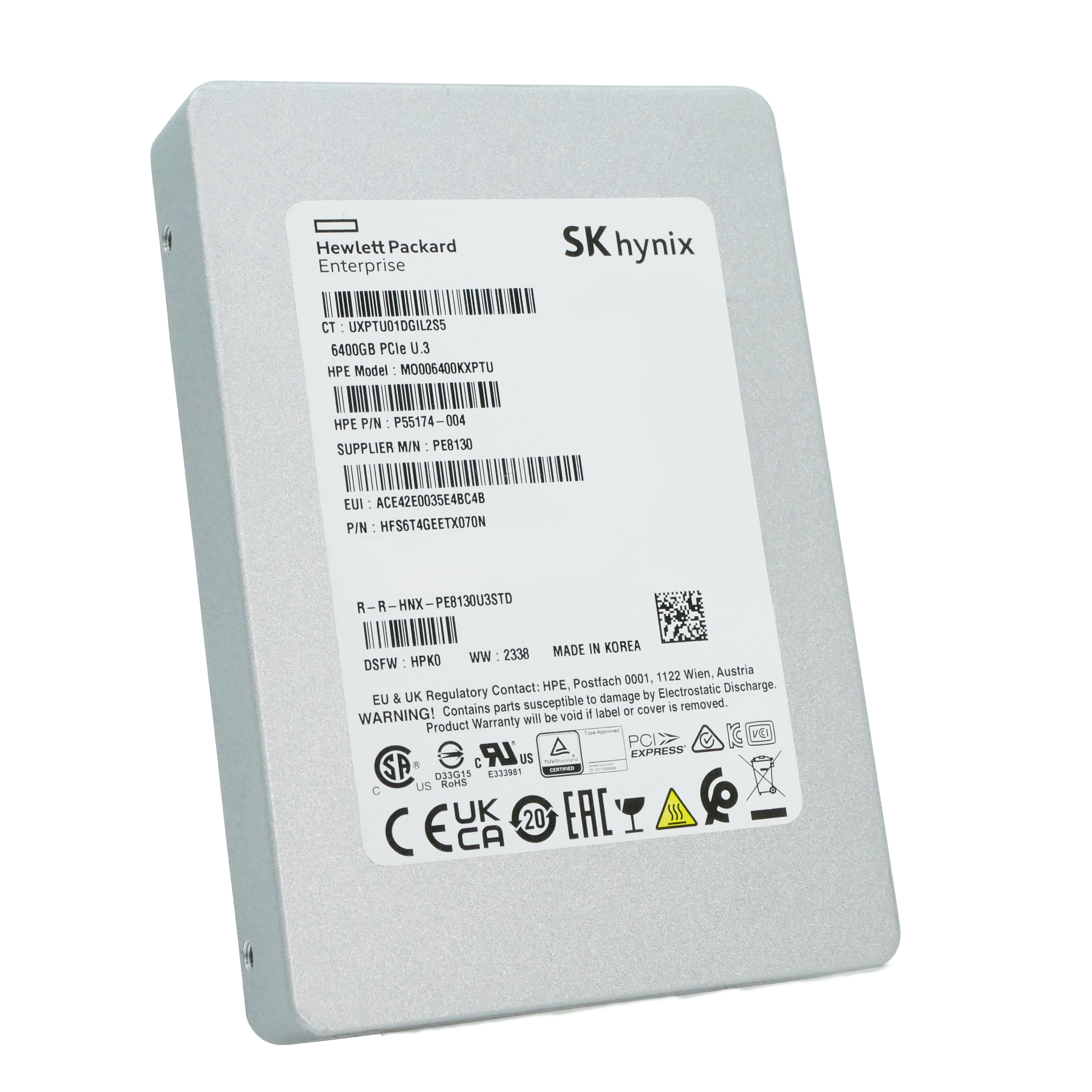 HP/SK hynix PE8130 HFS6T4GEETX070N 6.4TB 3 DWPD PCIe Gen 4.0 x4 8GB/s 4D V6 TLC U.3 NVMe 2.5in Refurbished SSD