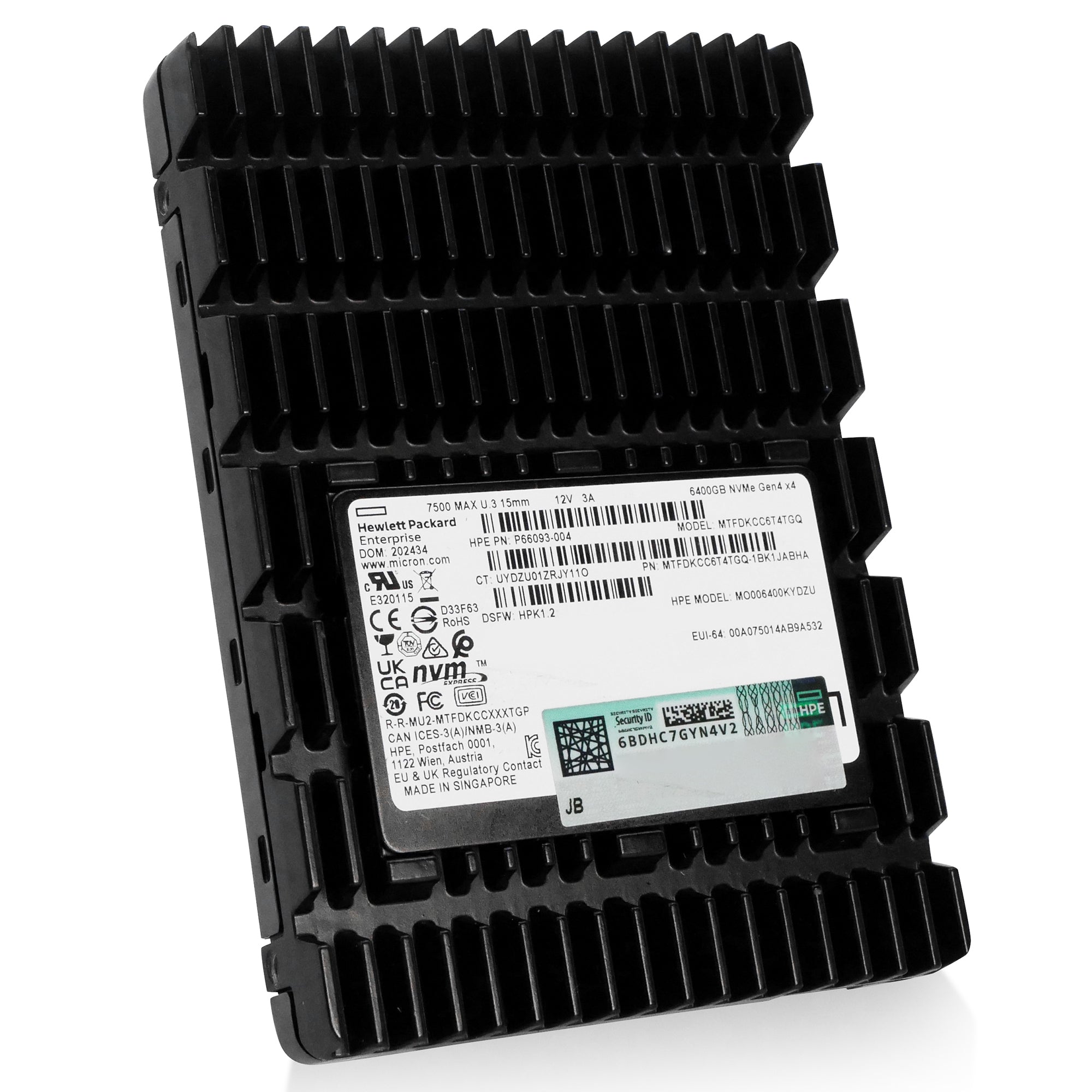 HP/Micron 7500 MAX MTFDKCC6T4TGQ 6.4TB PCIe Gen 4.0 x4 8GB/s 3D TLC U.3 NVMe 2.5in Solid State Drive