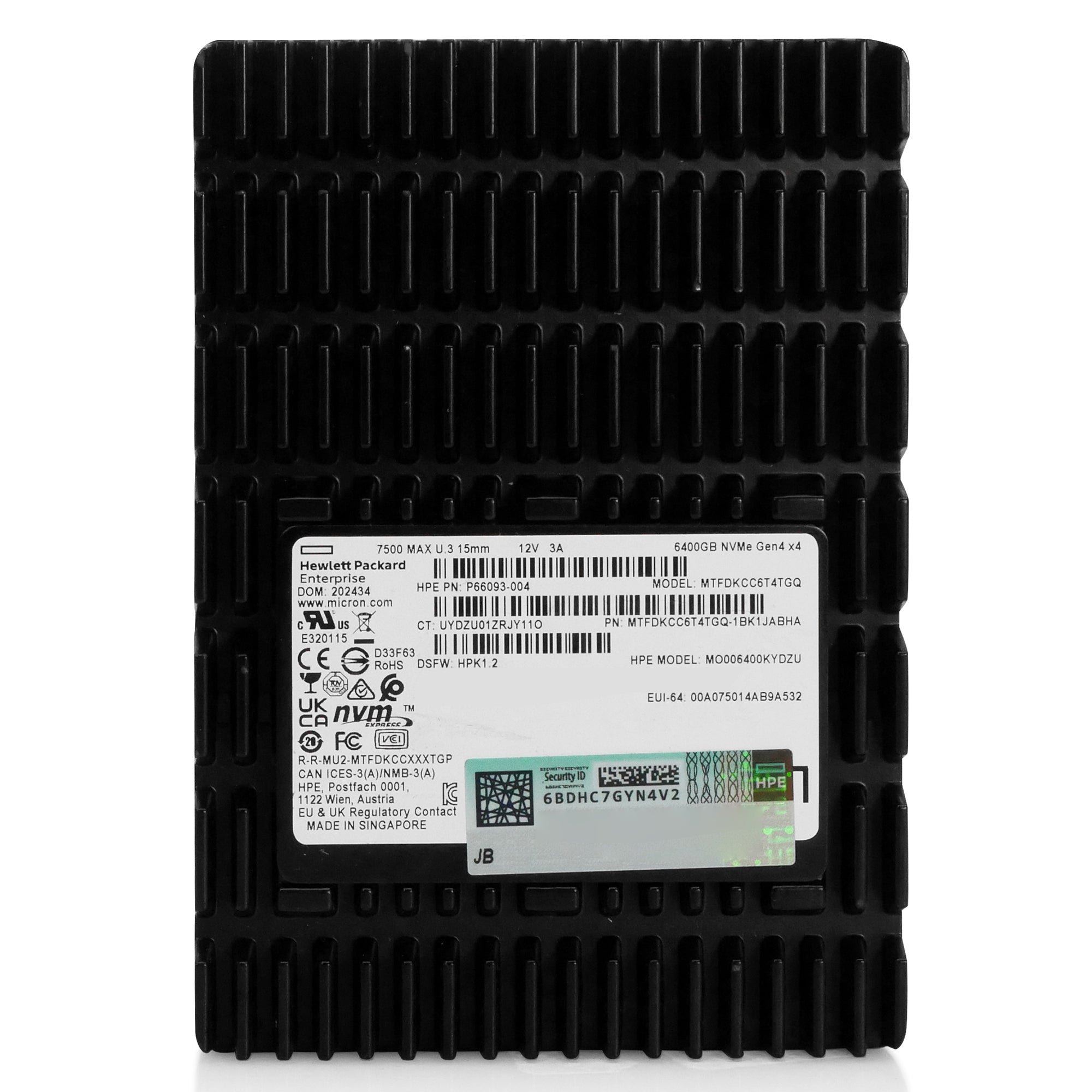 HP/Micron 7500 MAX MTFDKCC6T4TGQ 6.4TB PCIe Gen 4.0 x4 8GB/s 3D TLC U.3 NVMe 2.5in Solid State Drive