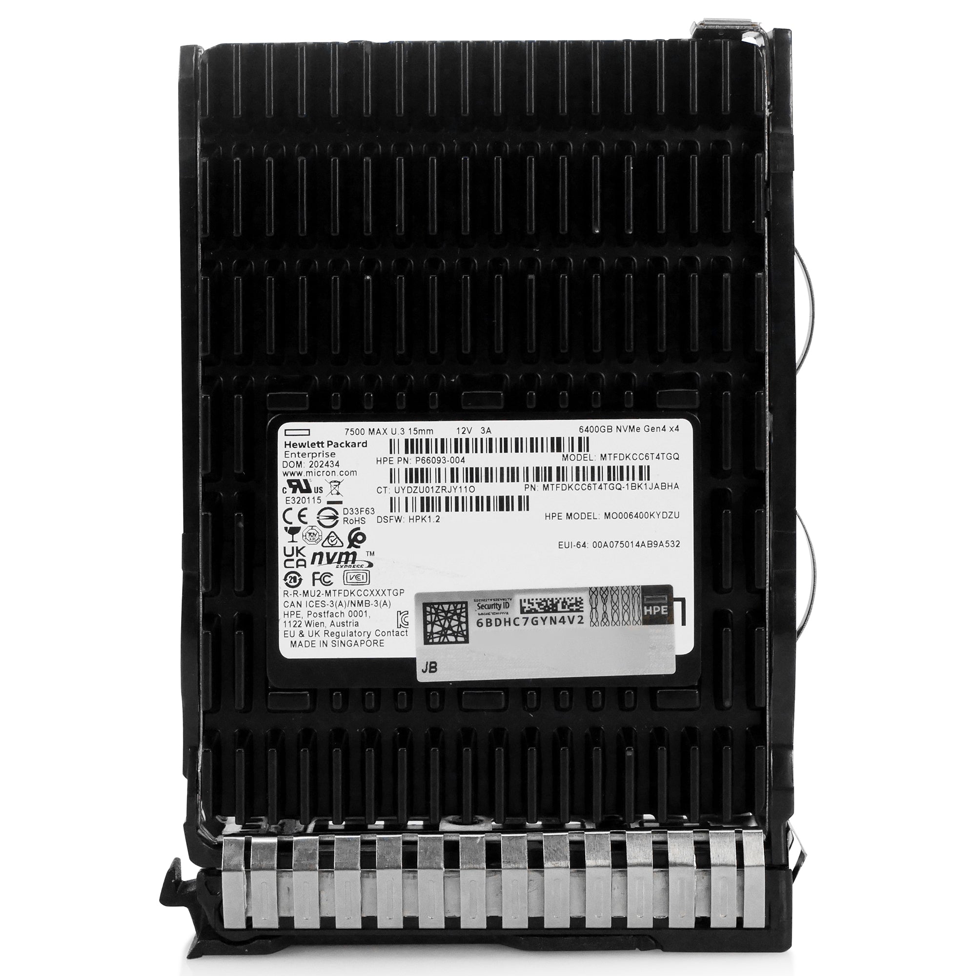 HP Generation 8 P66093-004 6.4TB 3 DWPD PCIe Gen 4.0 x4 8GB/s 3D TLC U.3 NVMe 2.5in Solid State Drive