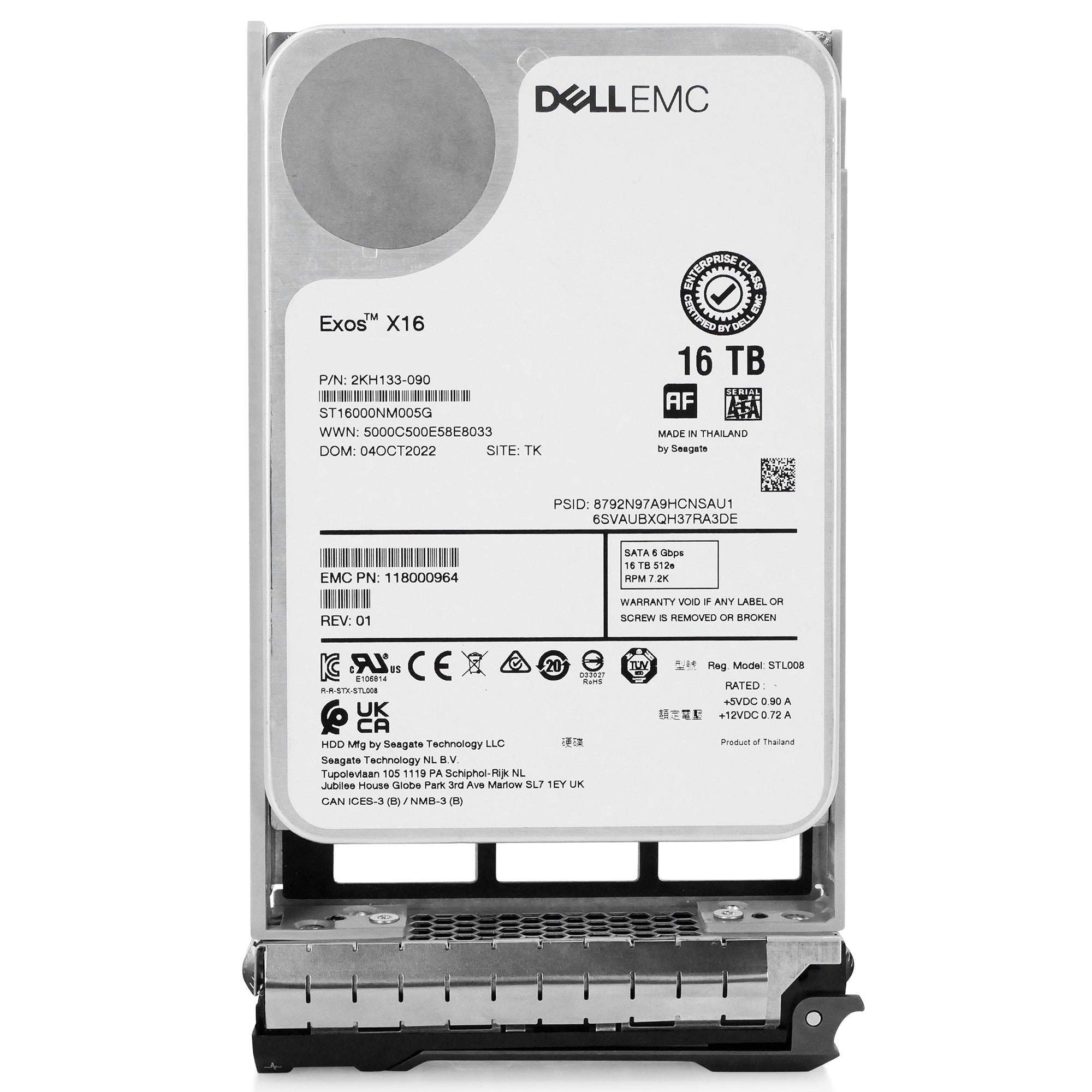 Dell G13 ST16000NM005G 039XRY 16TB 7.2K RPM SATA 6Gb/s 4Kn CMR 3.5in Refurbished HDD