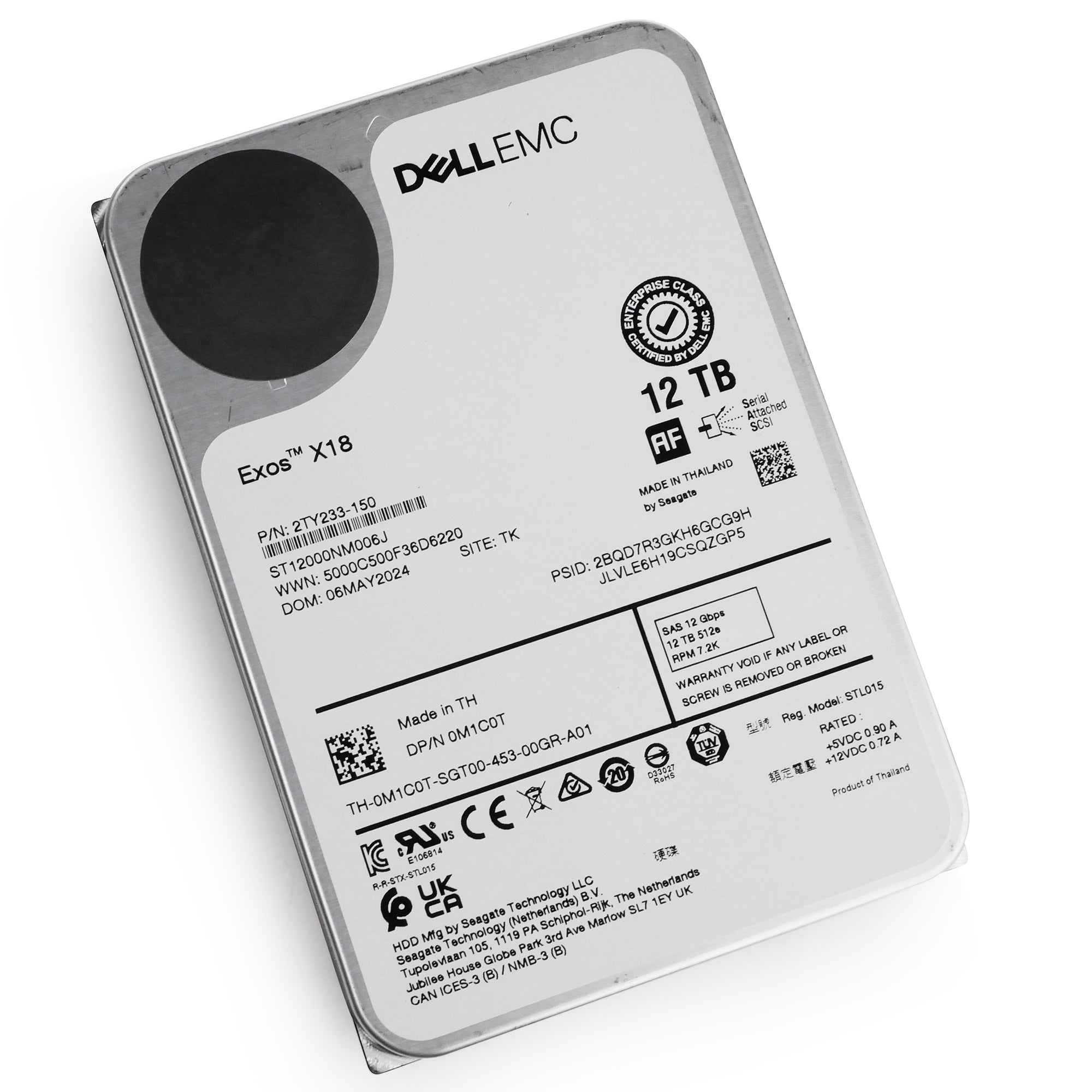 Dell/Seagate Exos X16 ST12000NM006J 12TB 7.2K RPM SAS 12Gb/s 512e 3.5in Refurbished HDD