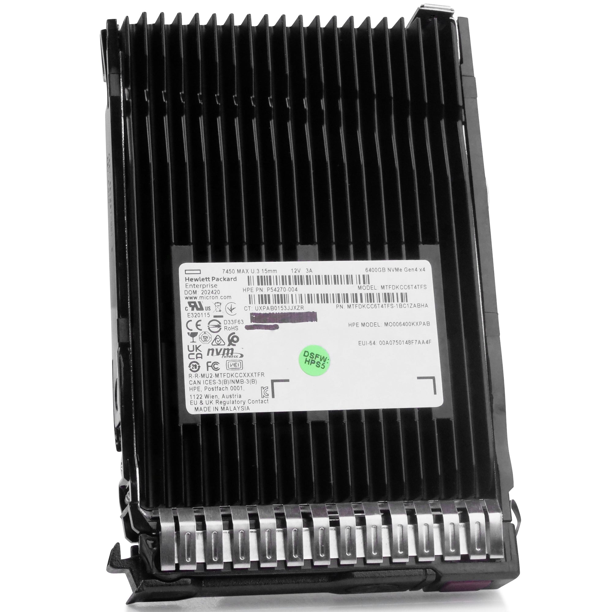 HP G8 G9 G10 MO006400KXPAB P54270-004 6.4TB 3 DWPD PCIe Gen 4.0 x4 8GB/s 3D TLC U.3 NVMe 2.5in Solid State Drive