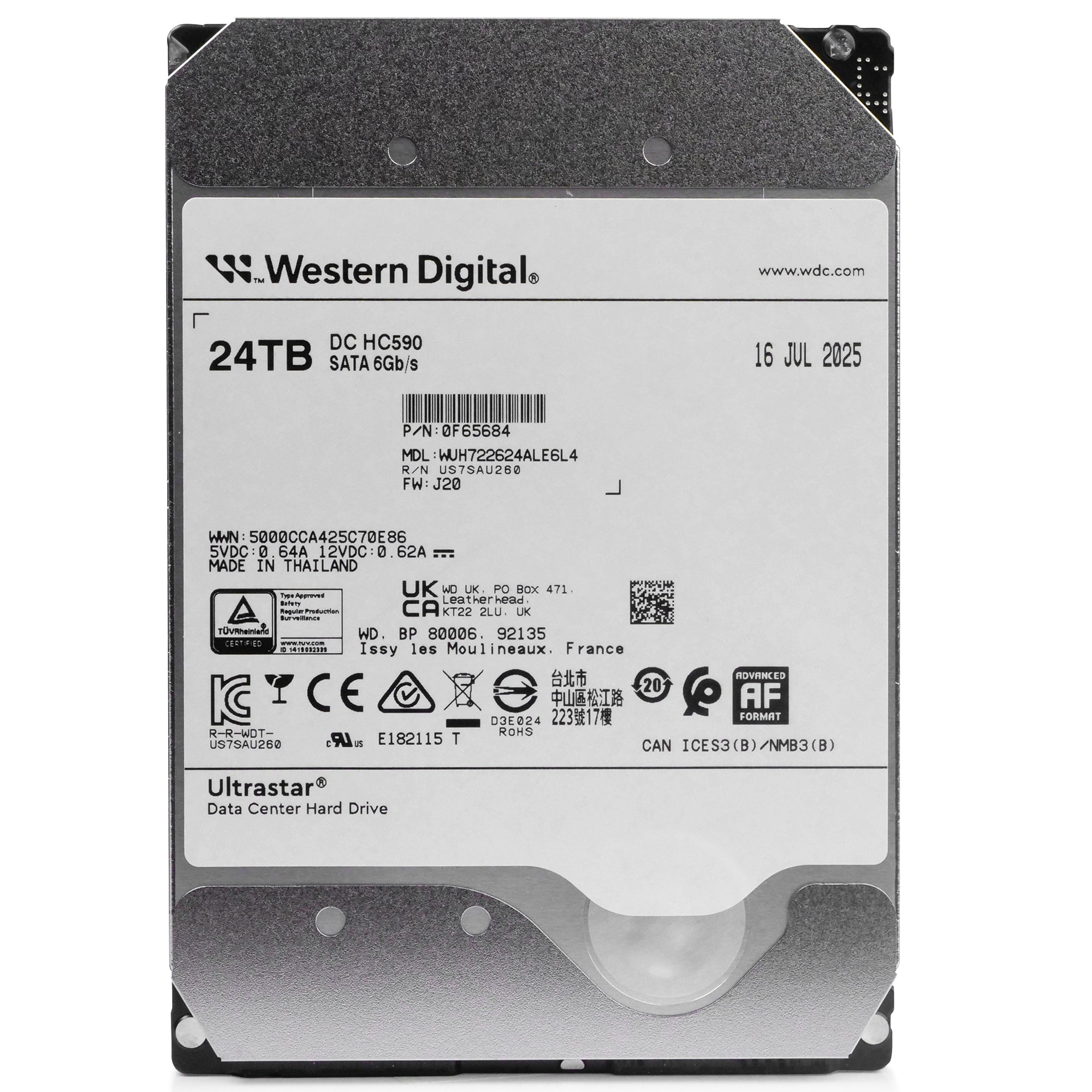 Western Digital Ultrastar HC590 WUH722624ALE6L4 0F65684 24TB 7.2K RPM SATA 6Gb/s 512e 3.5in Hard Drive