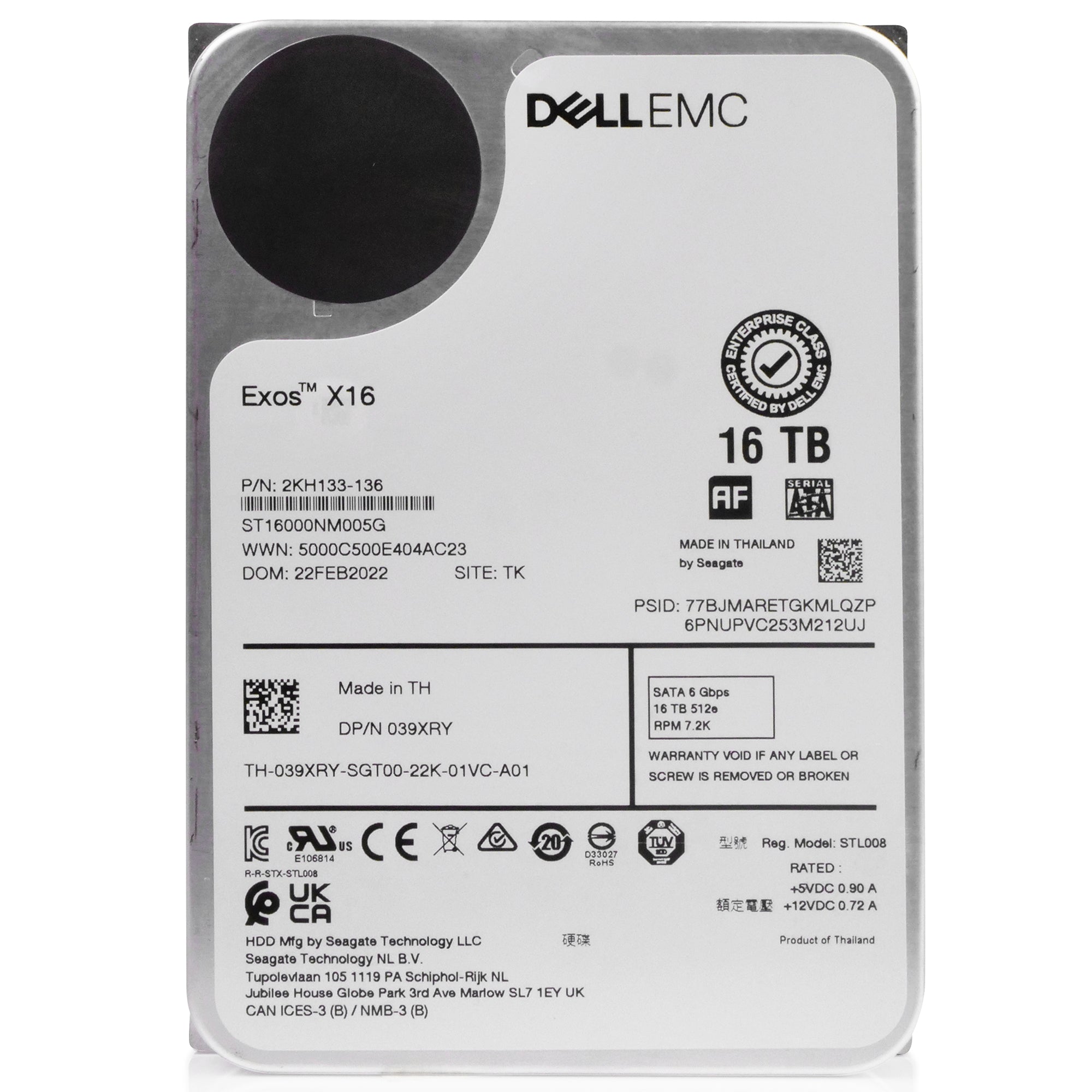 Dell/Seagate Exos X16 ST16000NM005G 16TB 7.2K RPM SATA 6Gb/s 512e 3.5in Refurbished HDD
