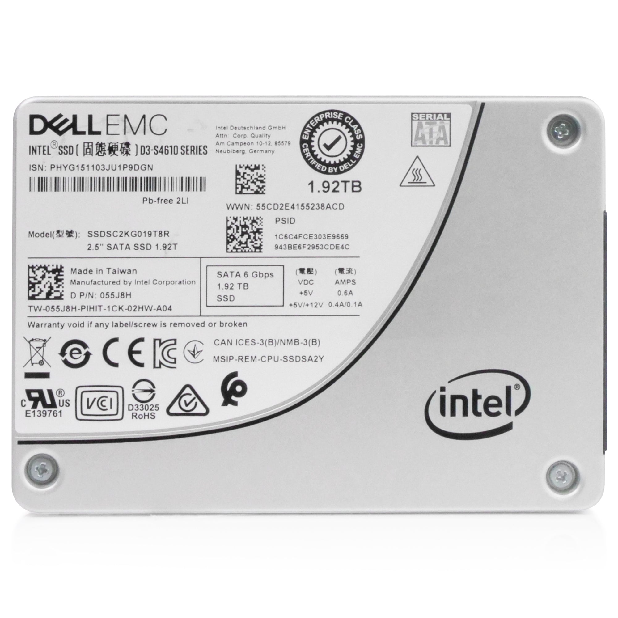 Dell/Intel S4610 SSDSC2KG019T8R 1.92TB 3 DWPD SATA 6Gb/s 3D TLC 2.5in Refurbished SSD