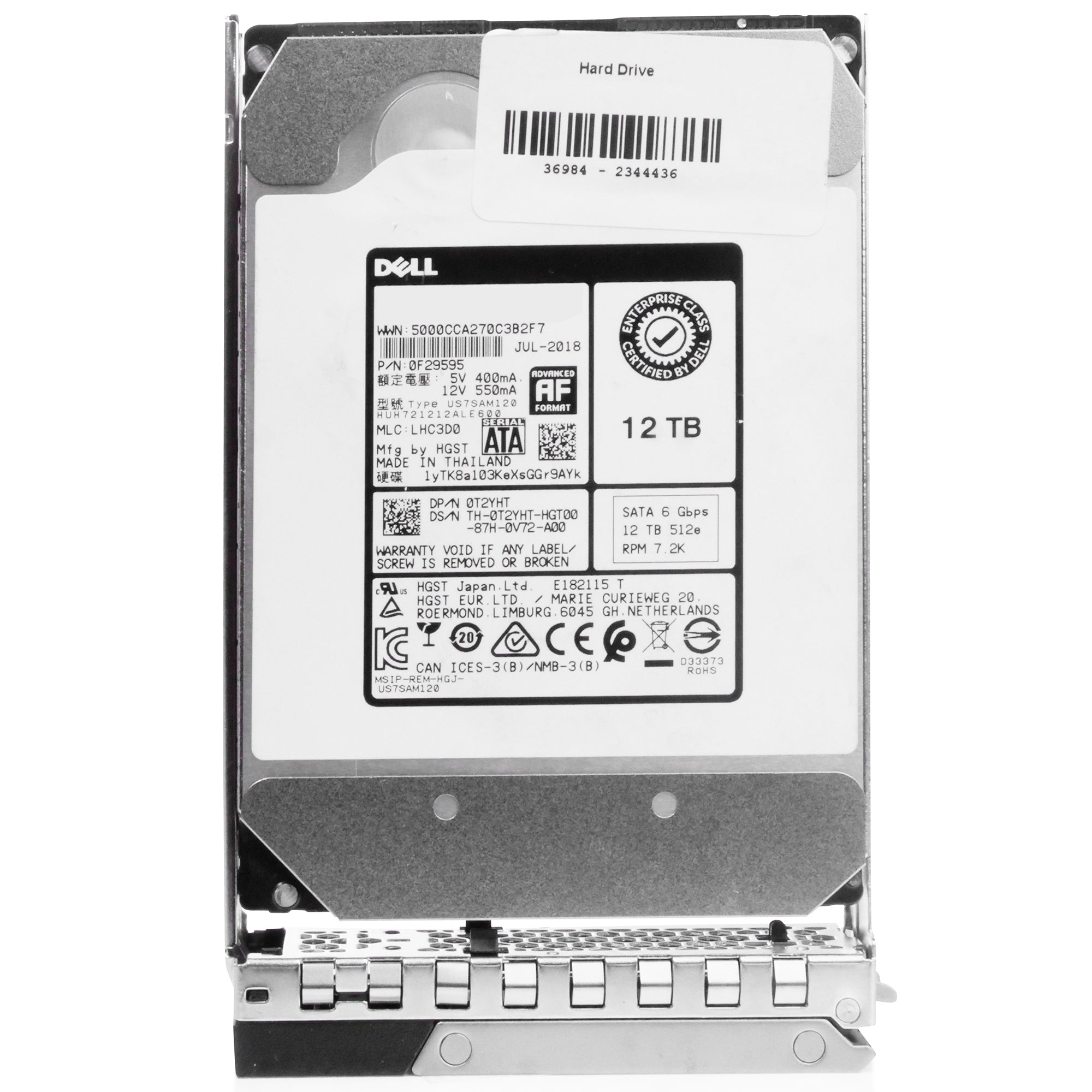 Dell G14 4VJHM 12TB 7.2K RPM SATA 6Gb/s 512e 256MB 3.5in Refurbished HDD