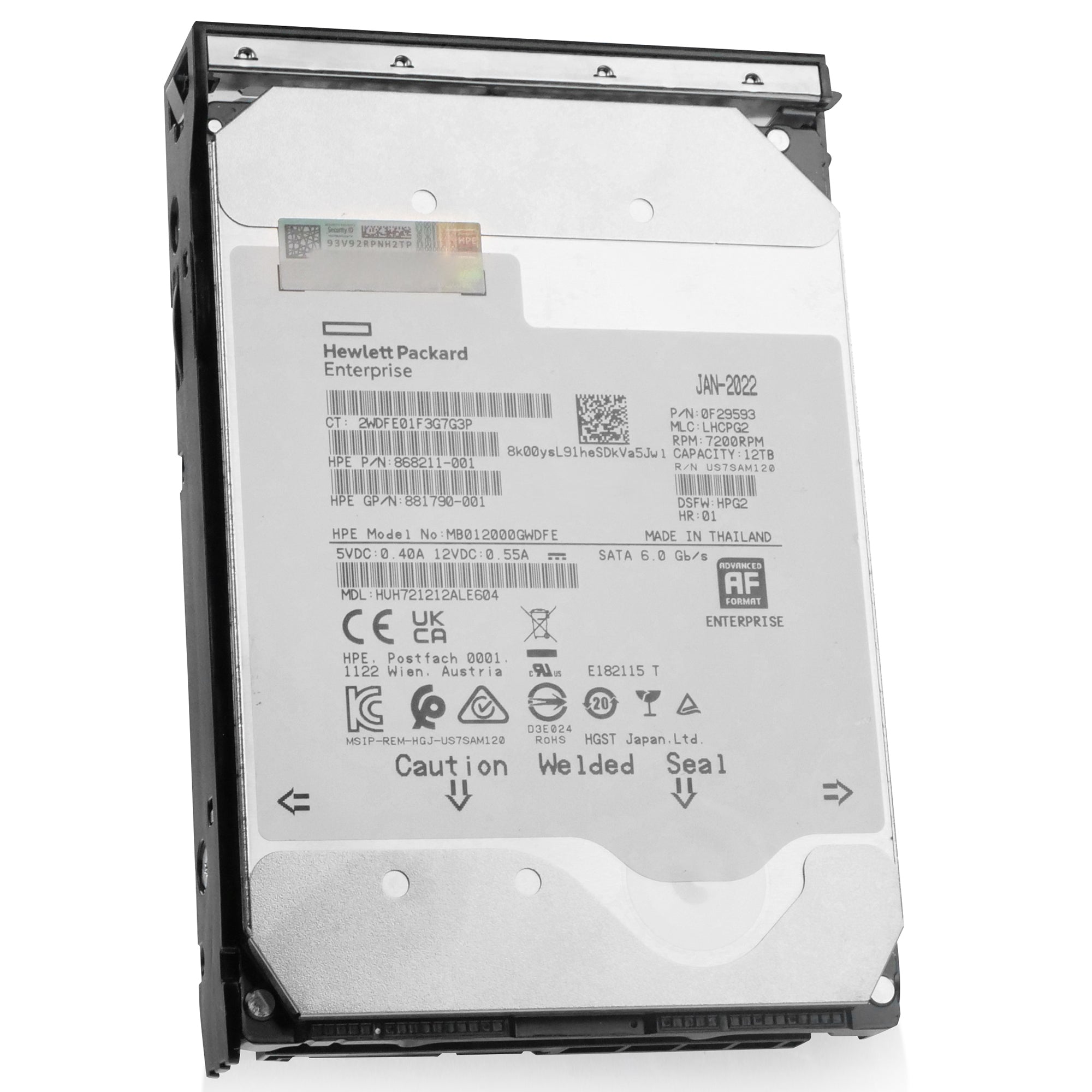 HP Generation 11 MB012000GWDFE 868211-001 12TB 7.2K RPM SATA 6Gb/s 512e 3.5in Refurbished HDD