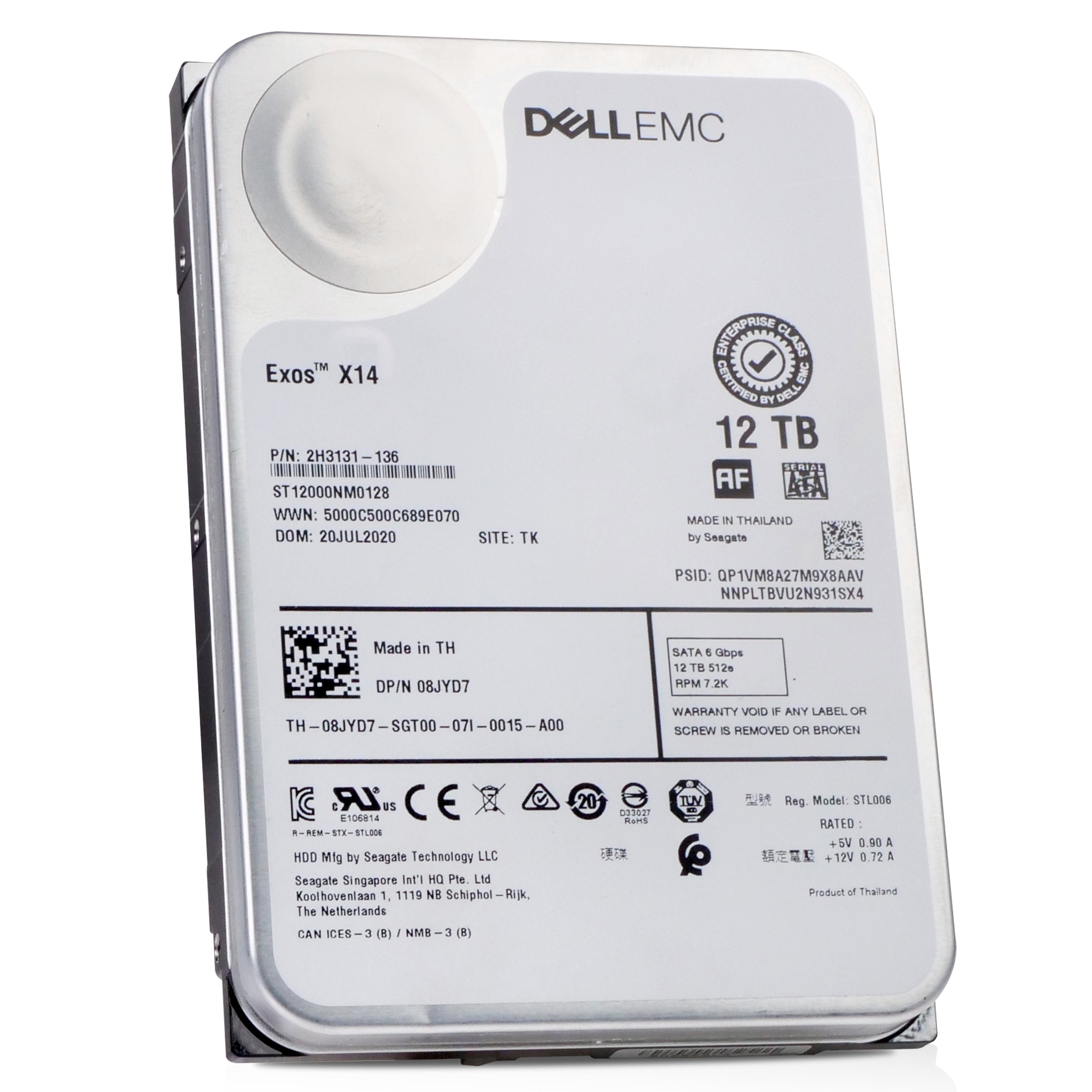 Dell/Seagate Exos X14 ST12000NM0128 12TB 7.2K RPM SATA 6Gb/s 512e 3.5in Refurbished HDD